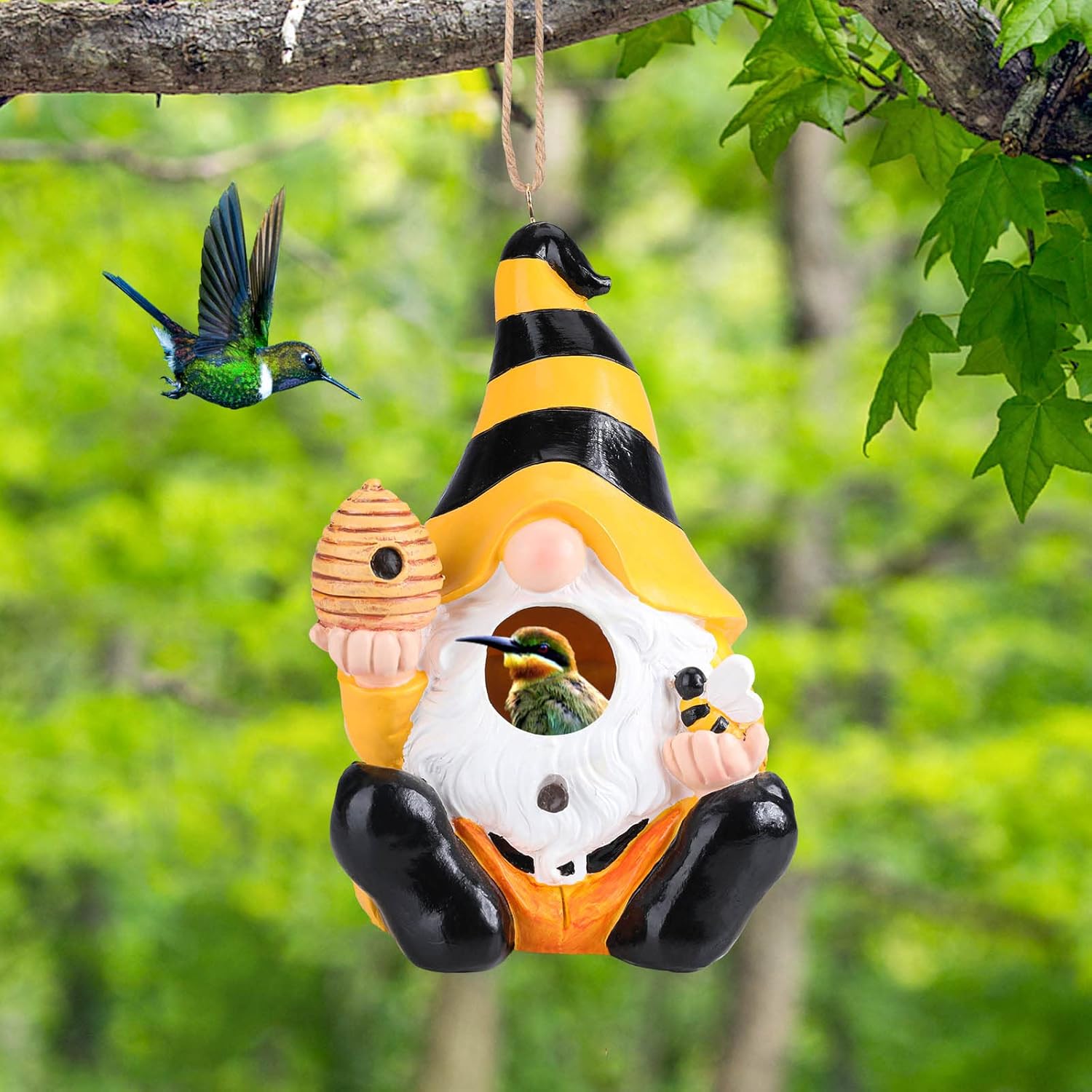 Yinns Resin Bird House, Birdhouses for Outdoors, Decorative Bird Houses, Hanging Funny Gnomes Birdhouse for Outside Garden Decor