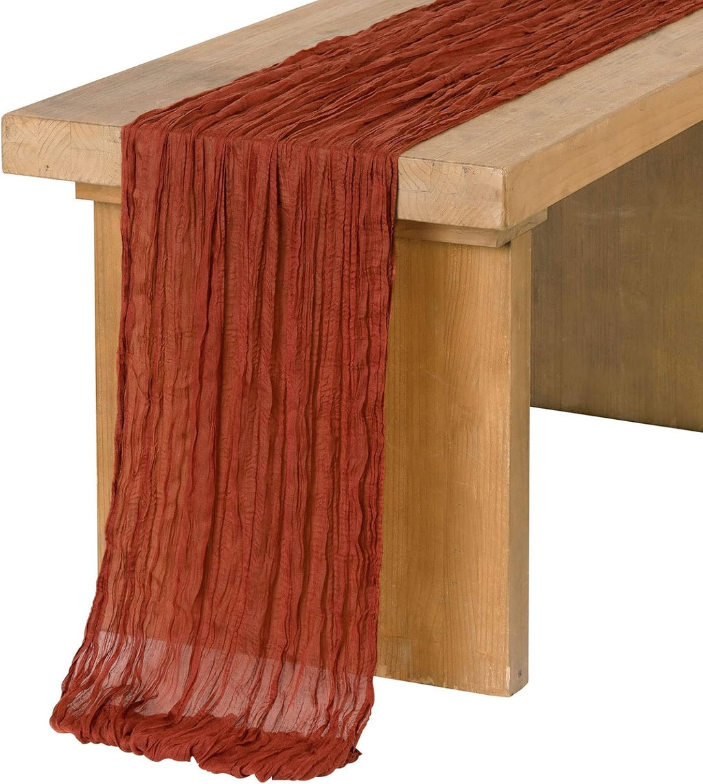 Ling's Moment 14Ft x 35" Wide Terracotta Gauze Semi-Sheer Cheesecloth Table Runner Tablecloth for Wedding Party Bridal Shower Boho Fall Table Decor Orange Rust Thanksgiving Day