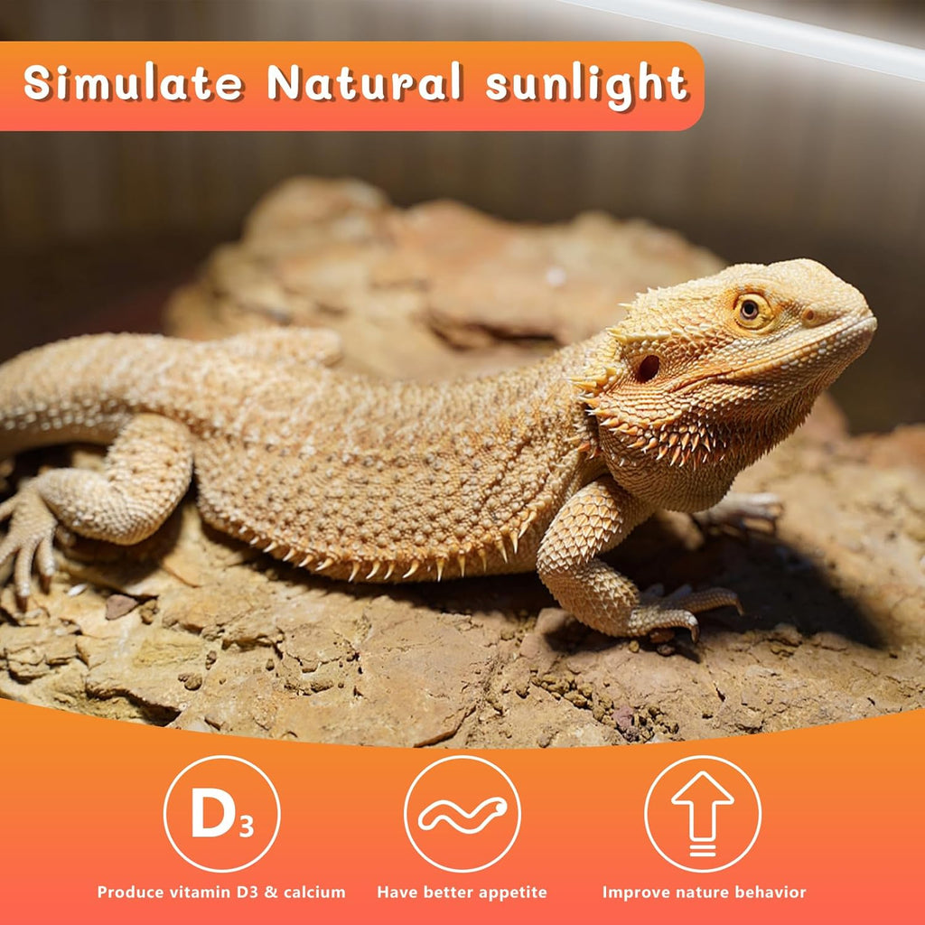 T5 UVB Reptile Light 39W 10.0, UVA Light Bulb for Reptiles, 2 Pack Lamp Tube for Bearded Dragon