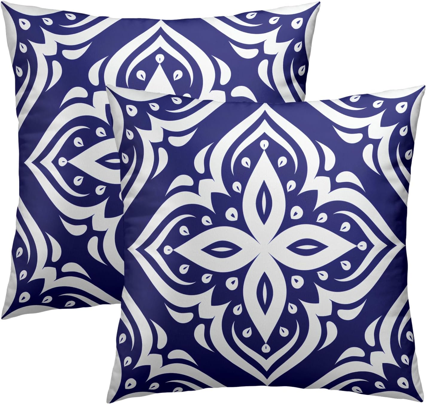 Navy Blue & White Floral Throw Pillowcases Set of 2 All-Season Soft Pillow Covers with Hidden Zipper,Durable for Sofa Bed Car Decor & Gift 18x18Inch