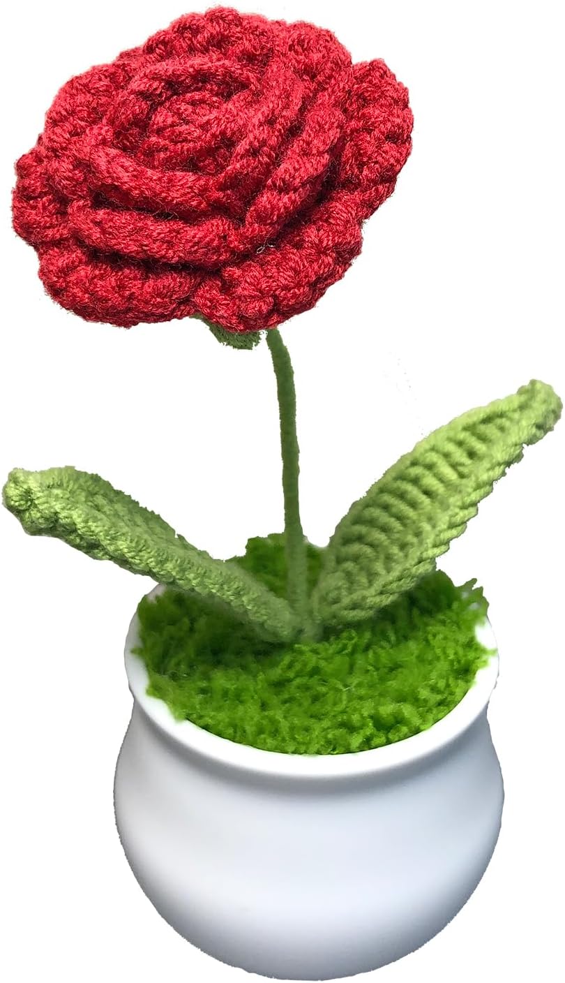 Crochet Flowers Cute Little Flower, Birthday Gifts for Girlfriend, Teacher, Graduation, Anniversary, Christmas, Valentines Day Gift to My Love, Her Decor for Home and Office(Burgundy Rose)