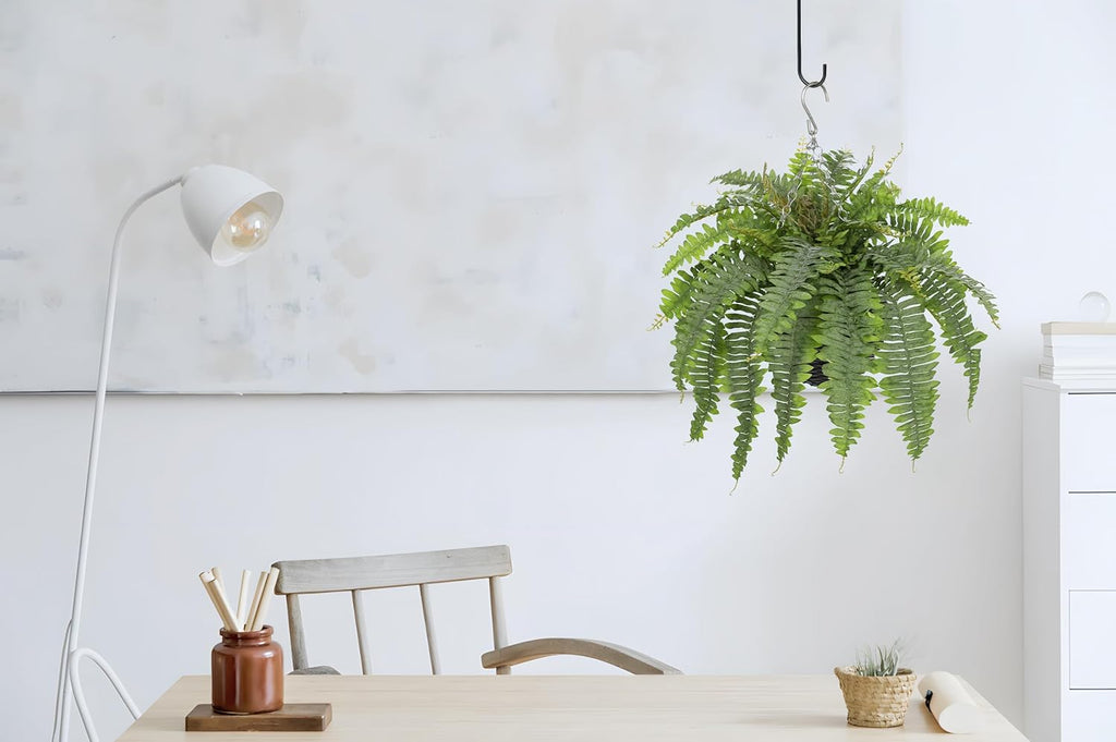Artificial Fern Hanging Basket Plant 25" Boston Ferns 31 Leaves Greenery Plants with Rattan Pot for Outdoors & Indoor Fake Fern Bush Plant in Pot for Patio Entrance Porch Garden Decor Dusty Green