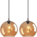 Amber Glass Pendant Lights Kitchen Island Globe Pendant Light Fixtures Modern Pendant Lighting for Bedroom Living Dining Room Light Fixture (9.84 in, 2 Pack)