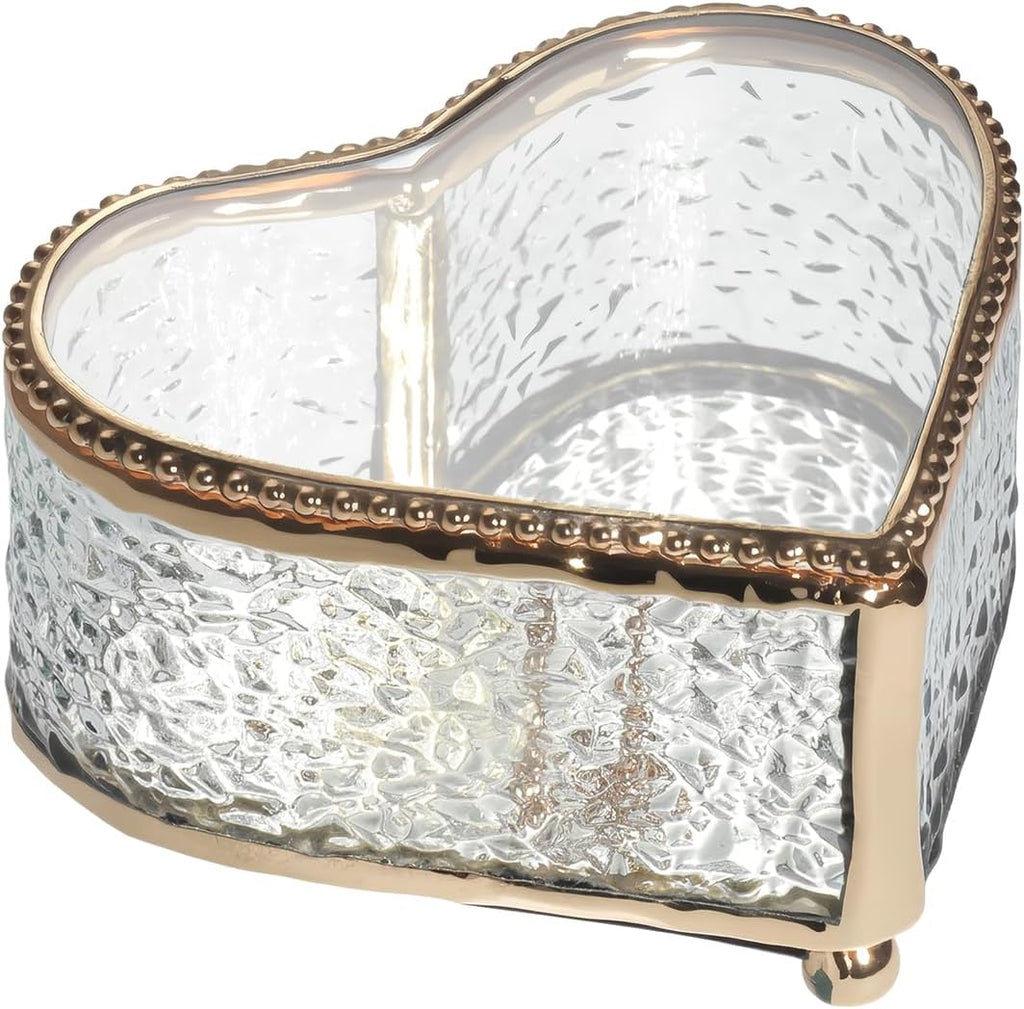 Glass Vintage Jewelry Box Keepsake storage Trinket Ring Display Box Home Decor Embossed Clear Glass Box Organizer (4×3.6×2.1inches)