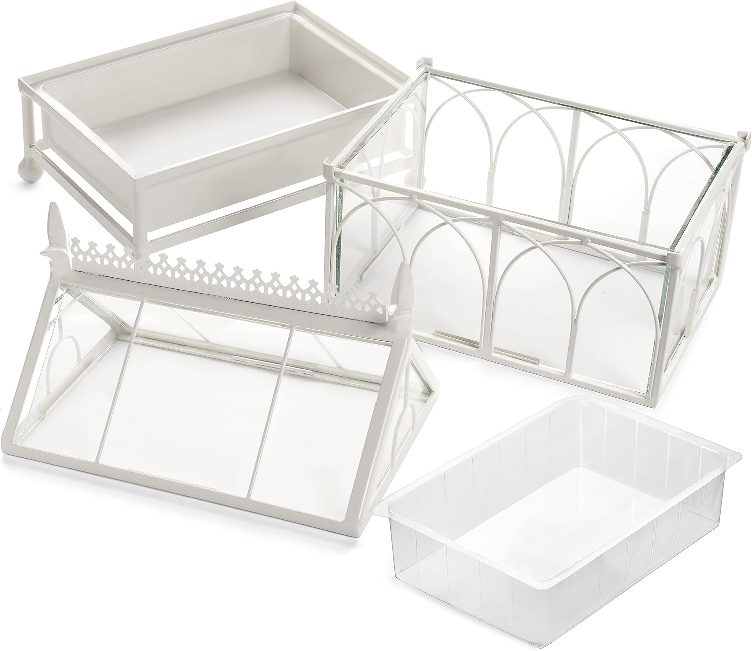 H Potter Glass Terrarium Succulent Planter Wardian Case Plant Container Metal Tabletop Off White
