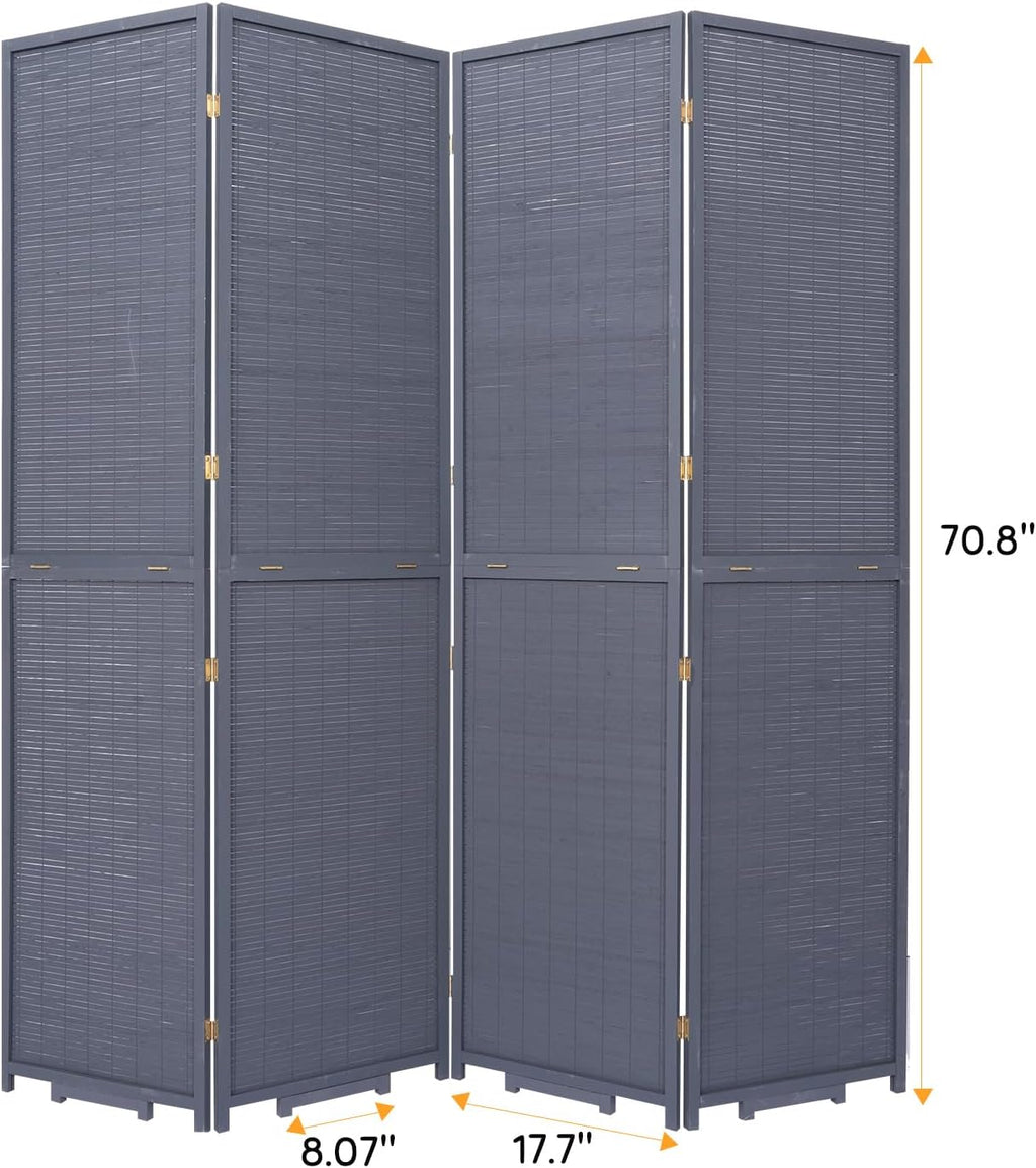 Bamboo Room Divider Folding Privacy Screens, Wall Divider for Room Separation, Portable Room Partitions and Dividers, 5.6FT Bamboo Mesh Woven Room Divider Panel (Grey, 4 Panel)