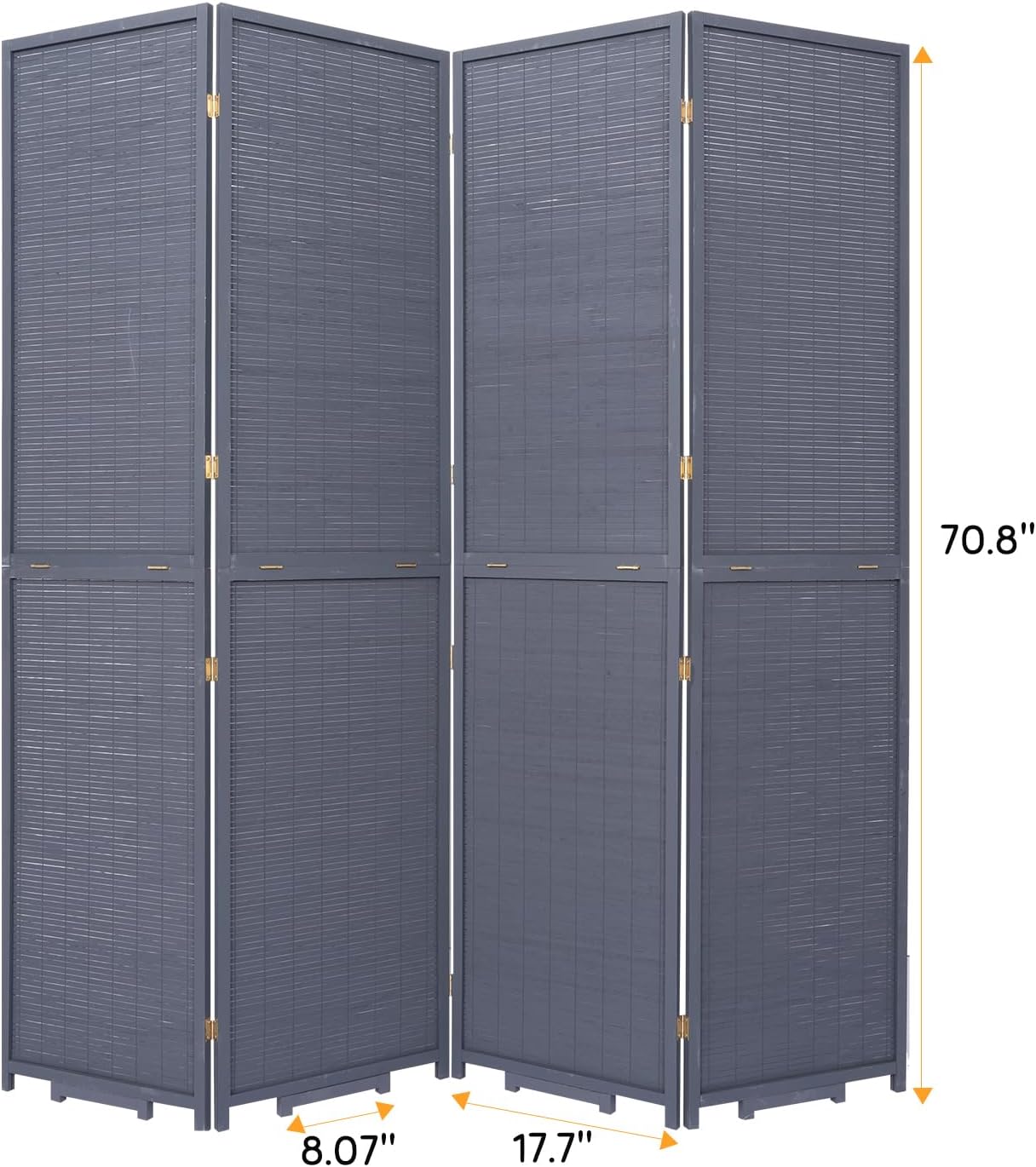 Bamboo Room Divider Folding Privacy Screens, Wall Divider for Room Separation, Portable Room Partitions and Dividers, 5.6FT Bamboo Mesh Woven Room Divider Panel (Grey, 4 Panel)