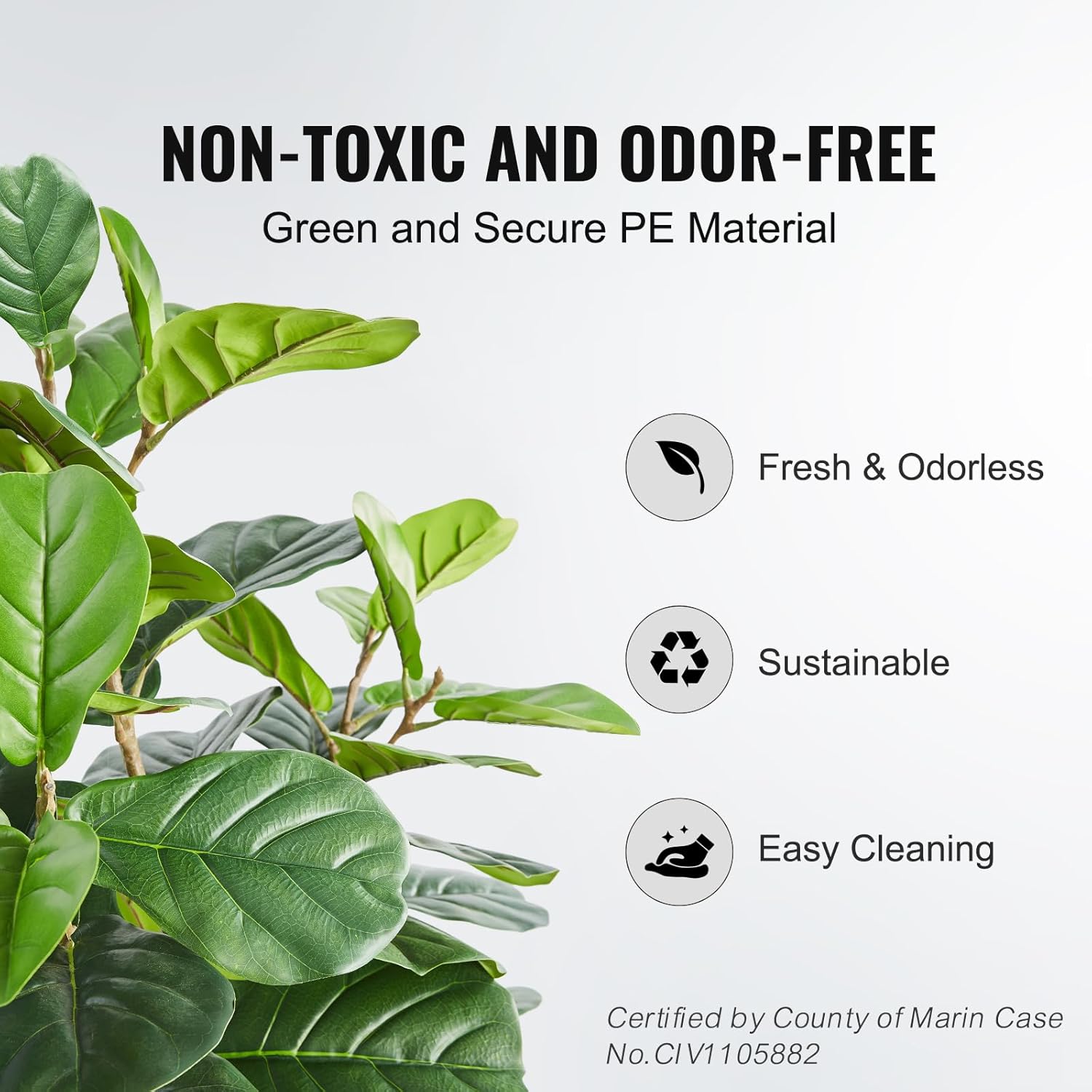 VEVOR Artificial Fiddle Leaf Fig Tree 6 FT, Secure PE Material & Anti-Tip Tilt Protection Low-Maintenance Faux Plant, Lifelike Green Fake Potted Tree for Home Office Warehouse Decor Indoor Outdoor