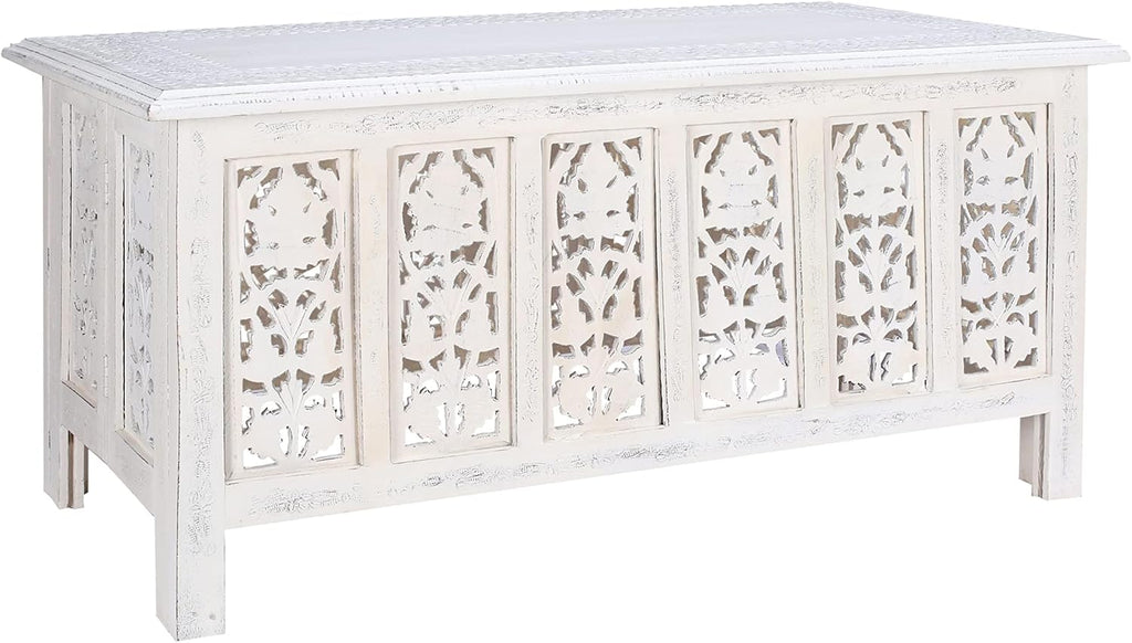 Rectangular Wooden Coffee Table, Modern Wooden Coffee Table, Center Tables, Entryway Table, Living Room Table for Magazines, Books, and Plants - 36x18 Inch White