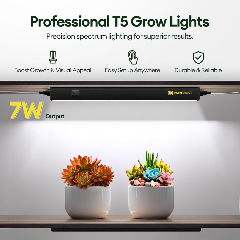 Grow Lights for Indoor Plants 1FT, Blue-Rich Full Spectrum 5000K Grow Light, 28W(4 x 7W), T5 LED Grow Light Strips for Succulents, High PPFD, Linkable, Black, 4-Pack