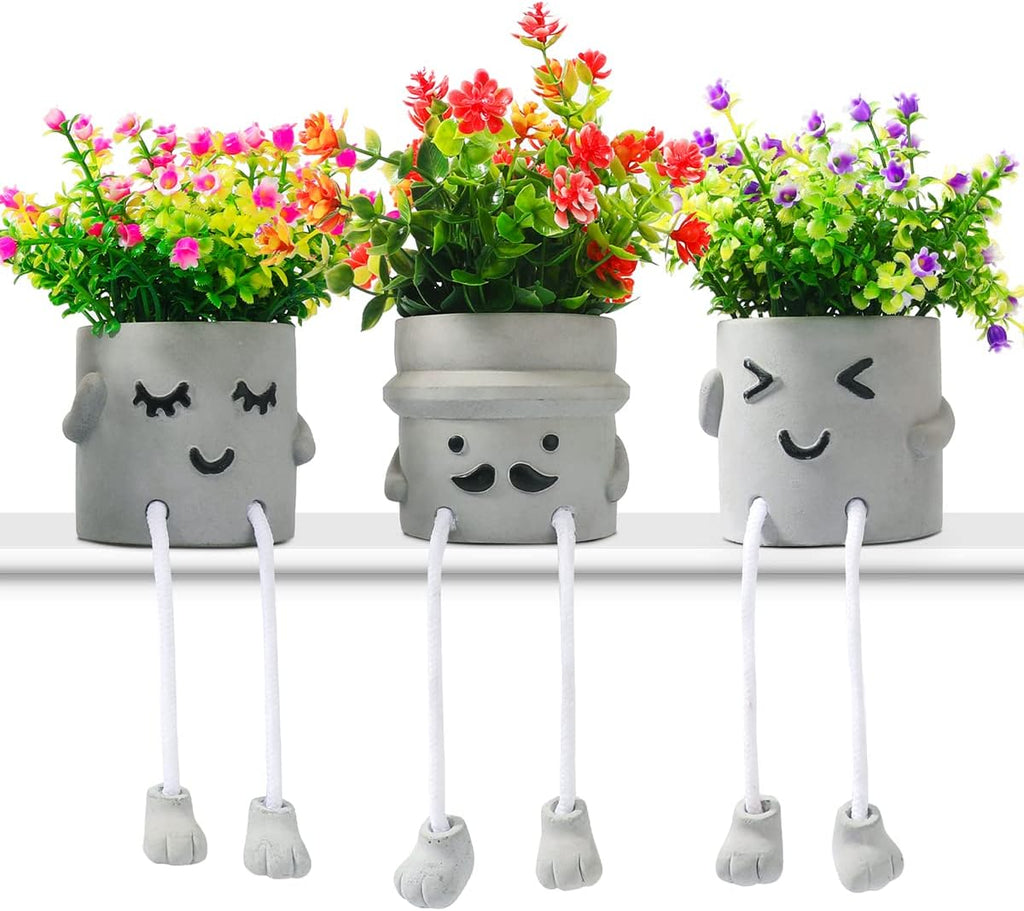 3Pack Fake Plants in Cute Pots, Indoor Faux Plants Decorations Lifelike with 60 Artificial Flowers for Office Bathroom Bedroom Living Room Kitchen Home Farmhouse Shelf Decor C