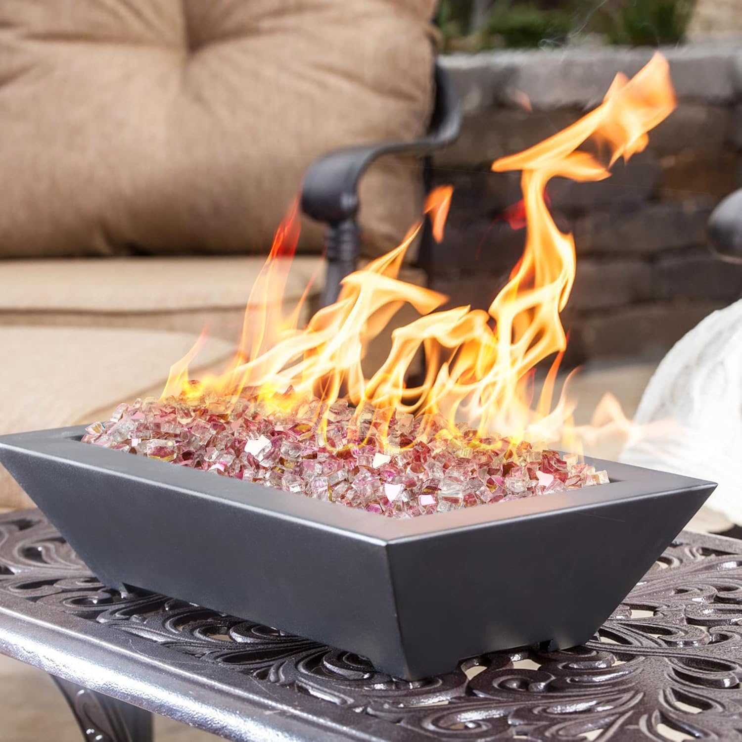 Onlyfire 10 pounds Fire Glass for Propane Fire Pit and Gas Fireplace, 1/2 Inch Reflective Firepit Glass Rocks for Fire Pit Table and Fire Bowl, High Luster Rose Gold