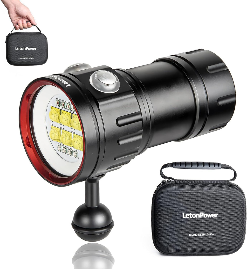 B24 Dive Light Underwater Flashlight 9000Lumens Underwater Video Lights 80m Scuba Dive Light Diving Flashlight for Under Water Sports,Underwater Video Shooting and Photography