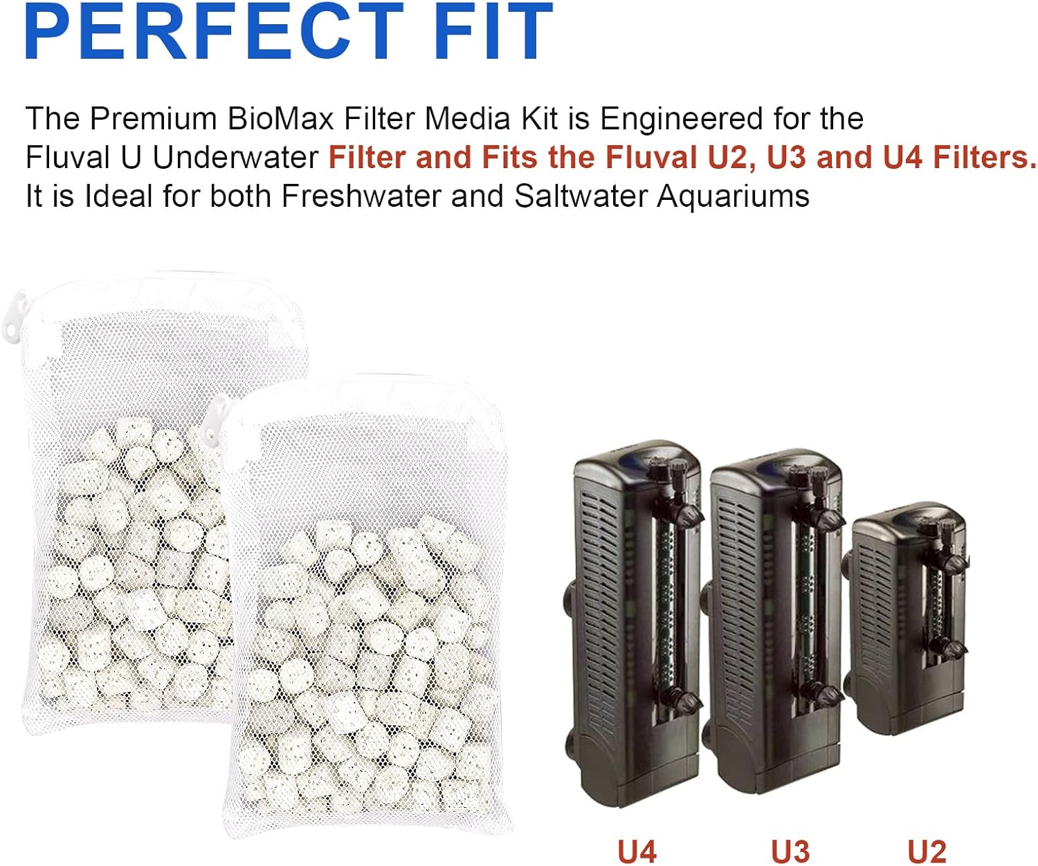 110g BioMax Filter Media Kit Compatible with Fluval U Underwater Filters (U2, U3, U4), A495 Replacement Filter Media to Boost Biological Filtration for Crystal Clear Fish Aquarium Water - 2 Pack