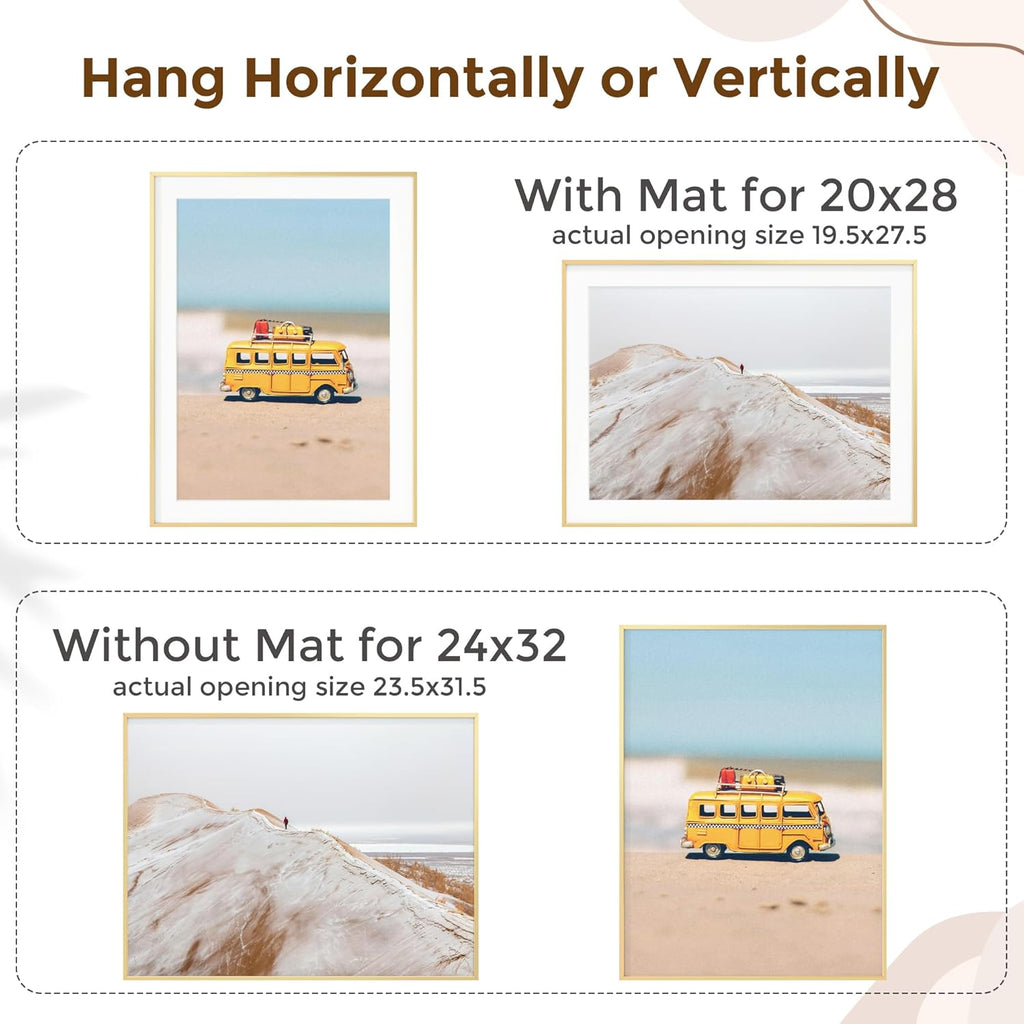 Fun Memories 24x32 Picture Frame, Metal Picture Frame Wall Mounting Horizontally or Vertically - Poster Frame Simple and Elegant Decor for Wall - 1 Pack - Gold