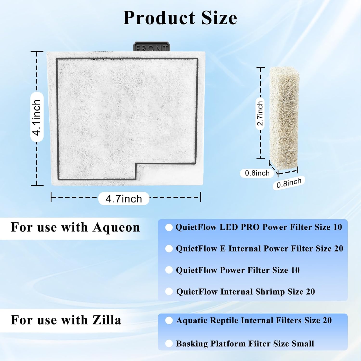 Medium Filter Cartridges Replacement Compatible with Aqueon QuietFlow LED PRO Power Filter Size 10 & E Internal Power Filter Size 20 & Zilla Size 20 (16+10 Counts Ammonia Reducer Filter Pads)