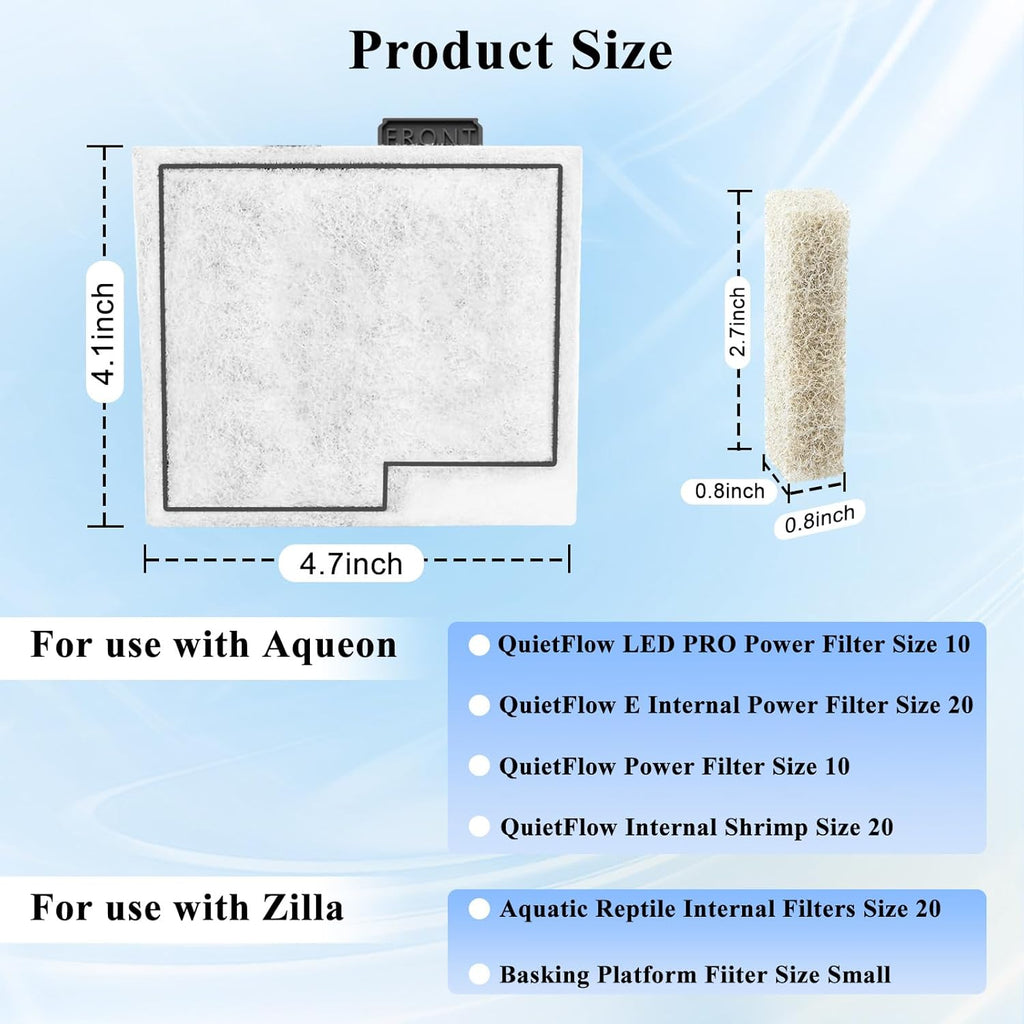 8 Pack Medium Filter Cartridges+6 pcs Ammonia Reducer Filter Pads Replacement for Aqueon QuietFlow LED PRO Power Filter Size 10 & E Internal Power Filter Size 20 & Zilla Size 20