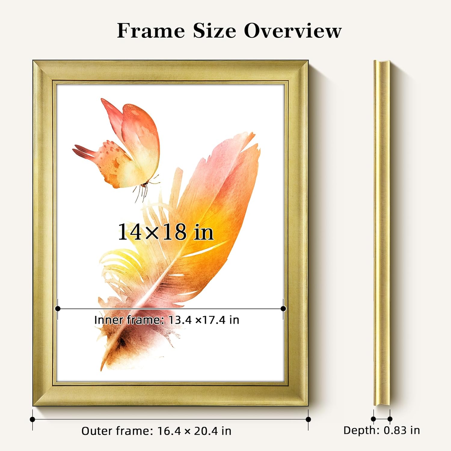 HLiWEGNS Brushed Gold 14x18 Frame – Poster Frame with Brushed Gold Finish – Picture Frame for 14 x 18 Artwork, Canvas Prints, Puzzles, and Wall Decor