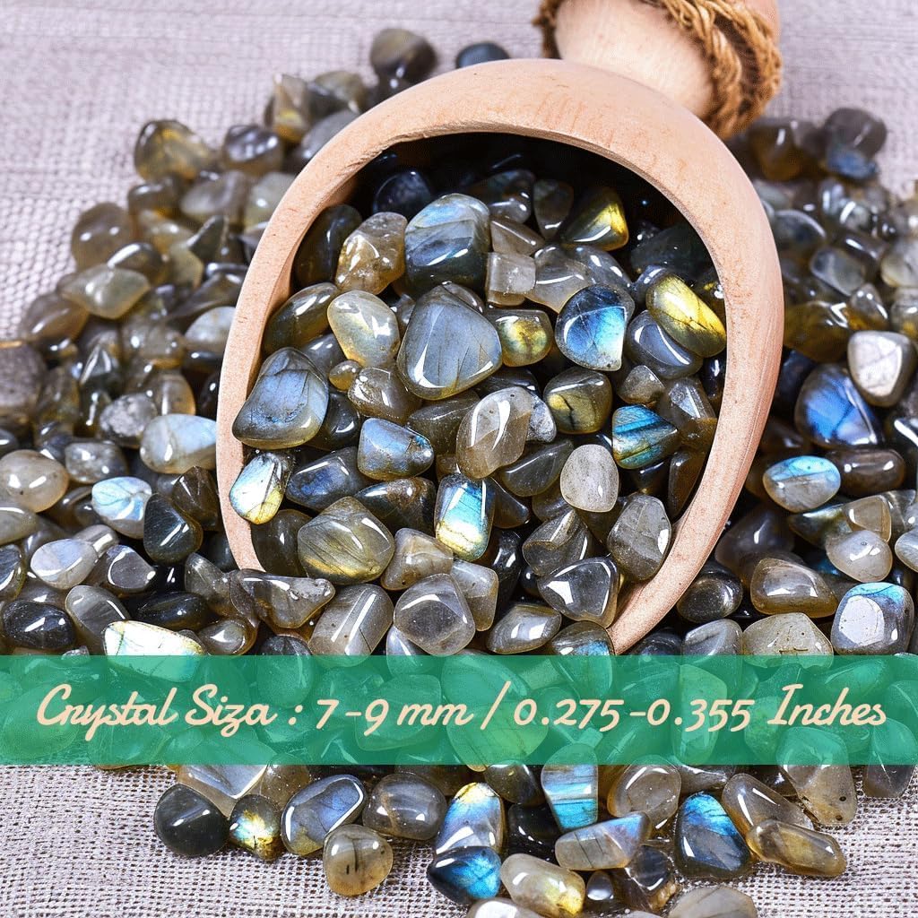 Polished Labradorite Crystal Chips 200 Pcs - 0.3" 10 Ounces Tumbled Stone Rock Jasper Agate Chips Crushed Sea Glass Stones Healing Reiki Crystal Making Home Decoration