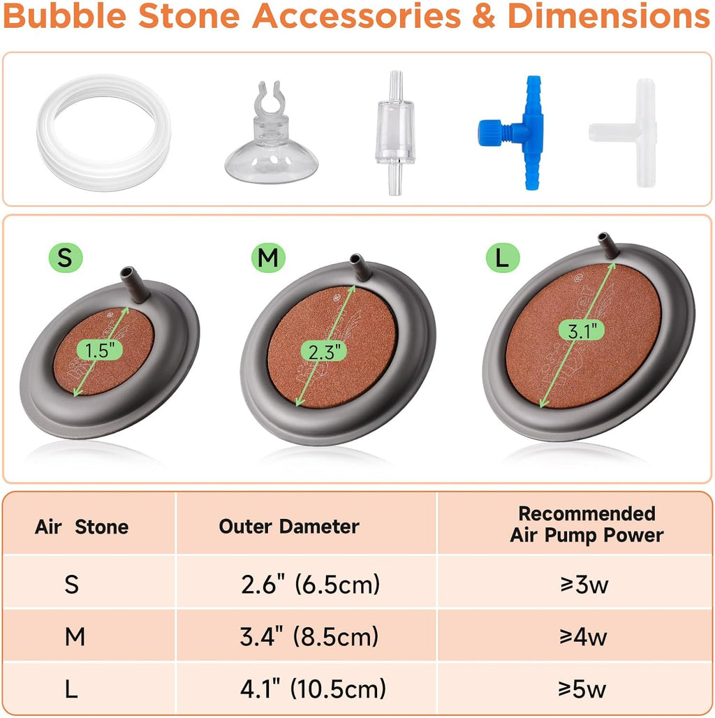 hygger Aquarium Air Stone, 4.1 Inch Nano Air Stone Makes Super Tiny Bubbles, Ultra Quiet Dissolved Oxygen Diffuser Small Airstone with Stainless Steel Base for Aquarium, Fish Tank & Hydroponic, Round