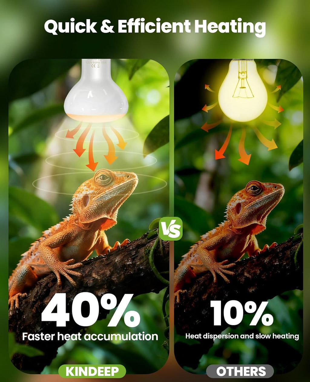 KINDEEP 75W Reptile Heat Lamp Bulbs: Reptile Day & Night Basking Spot Bulb Combo Amphibian Infrared Heat Lamp Bulb - UVA Basking Spot Daylight Heating Light Bulb for Lizard Tortoise Snake