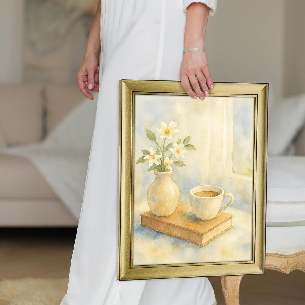 HLiWEGNS Vintage Gold 8x10 Frame – Poster Frame with Brushed Gold Finish – Picture Frame for 8 x 10 Artwork, Canvas Prints, Puzzles, and Wall Decor