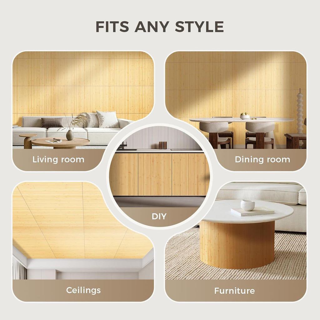 OUZUGIE 2 Pack 96x24 Inch Natural Bamboo Wall Panel – Carbonized Pole Wrap Paneling for Walls, Ceilings, Cabinets, Furniture – Ideal for Bedroom, Living Room & Office DIY Decor