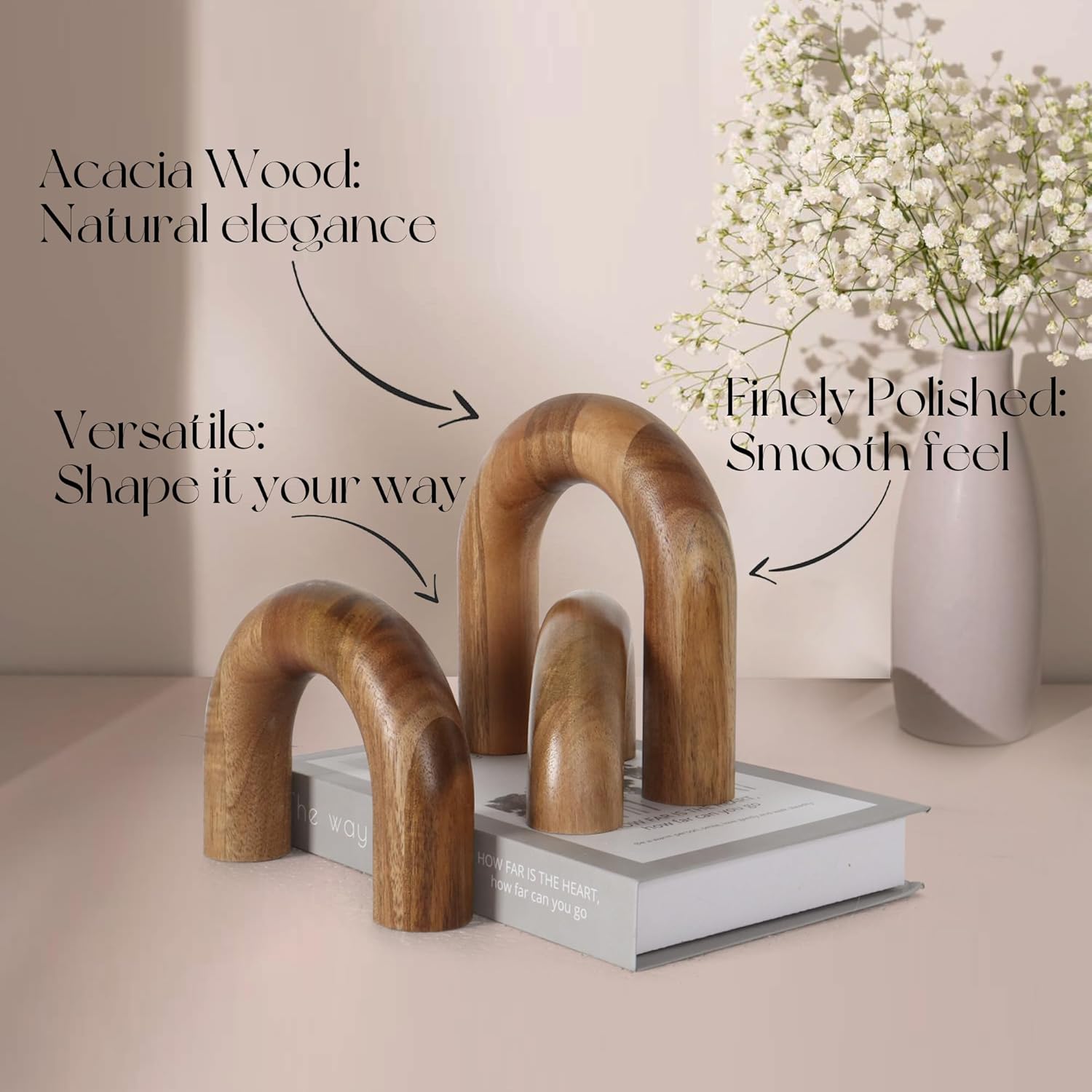 Oakrain 3 Pcs Wood Shelf Decor Aesthetic, Modern Aesthetic Home Decor Accent, Decorative Object for Coffee Table, Book Shelf, Minimalist Table Decor for Console, Living Room, Entryway, Brown