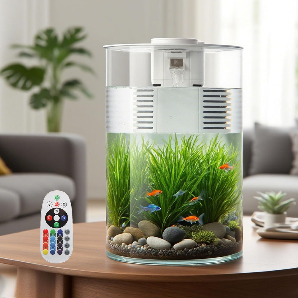 Smart Aquarium Fish Tank with Filter and Light (17 Color Choices), 3 Gallon Aquarium Starter kit, Self Cleaning Fish Tanks, 360 View Aquarium for Small Fish,Kids, Home, Office & Gifts
