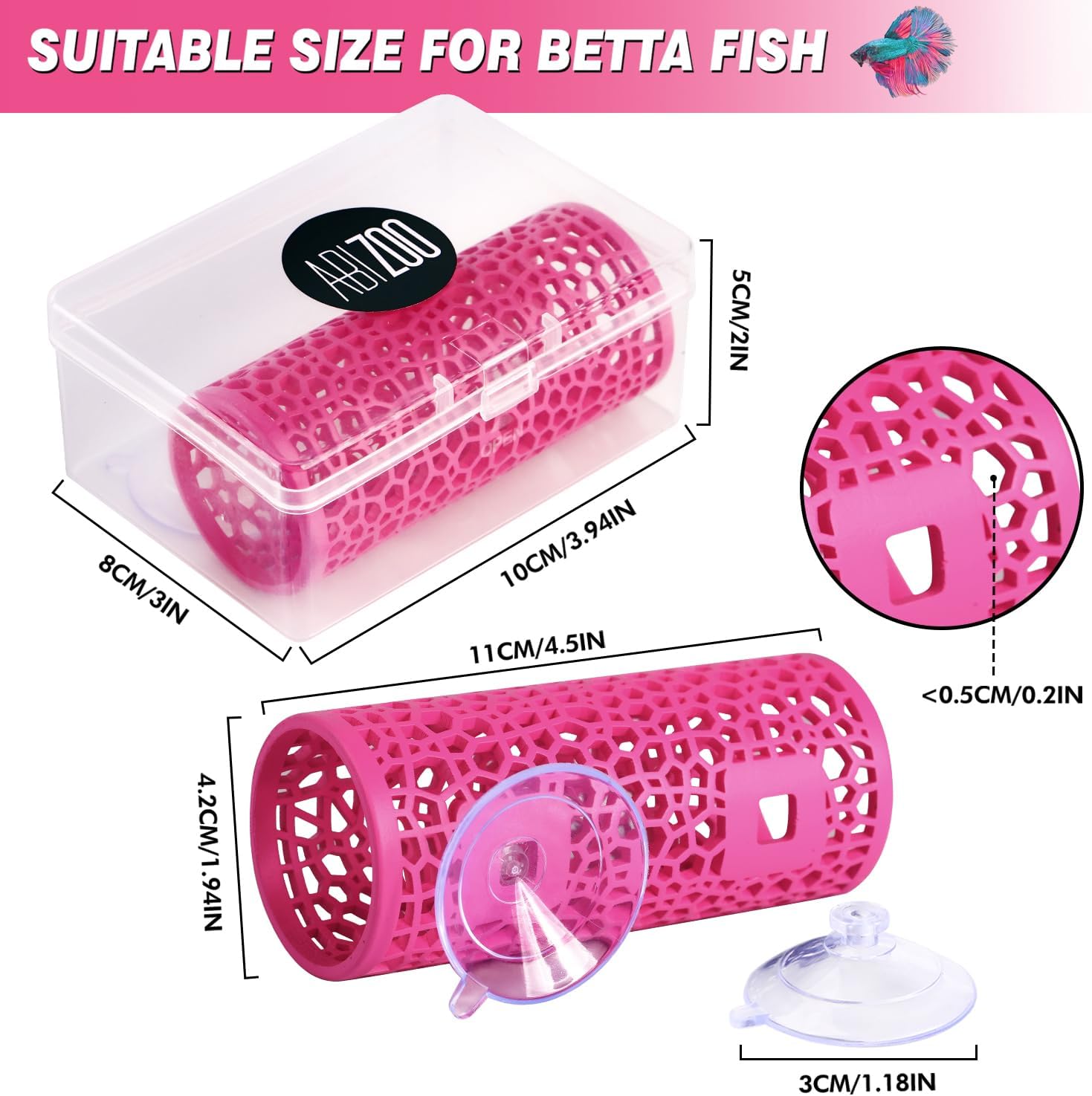 Abizoo Betta Fish Pink Tunnel Hideout for Aquarium Decoration Durable Hollow Design Easy to Clean Smooth Finish Enhances Habitat Comfort Fish Tank Accessory for Shrimp Guppies