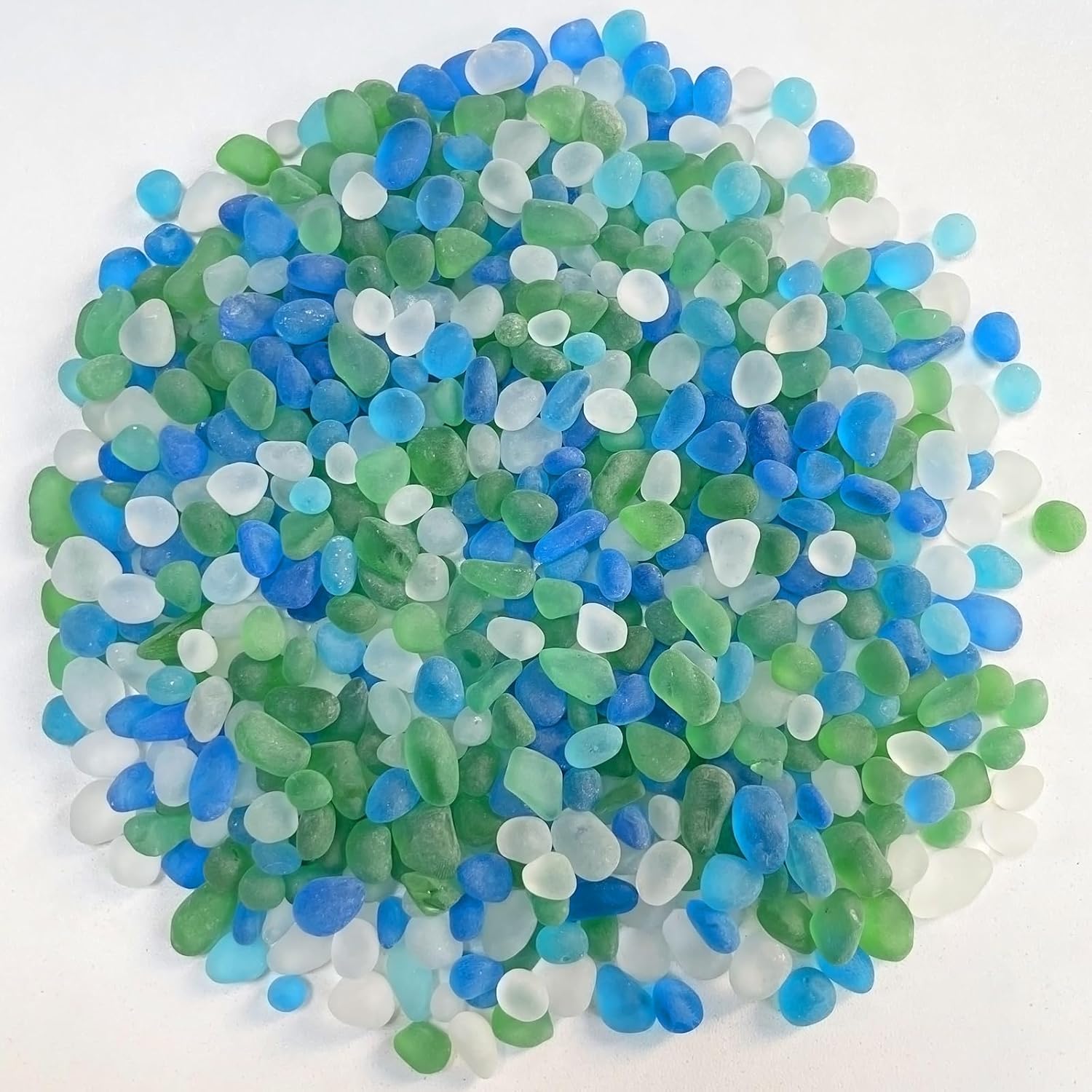 Glass Stones, 0.85LB/385g Mix Blue Green White Glass Rocks for Vase, Aquarium Pebbles for Fish Tank, Sea Glass Rocks for Vase Filler Craft