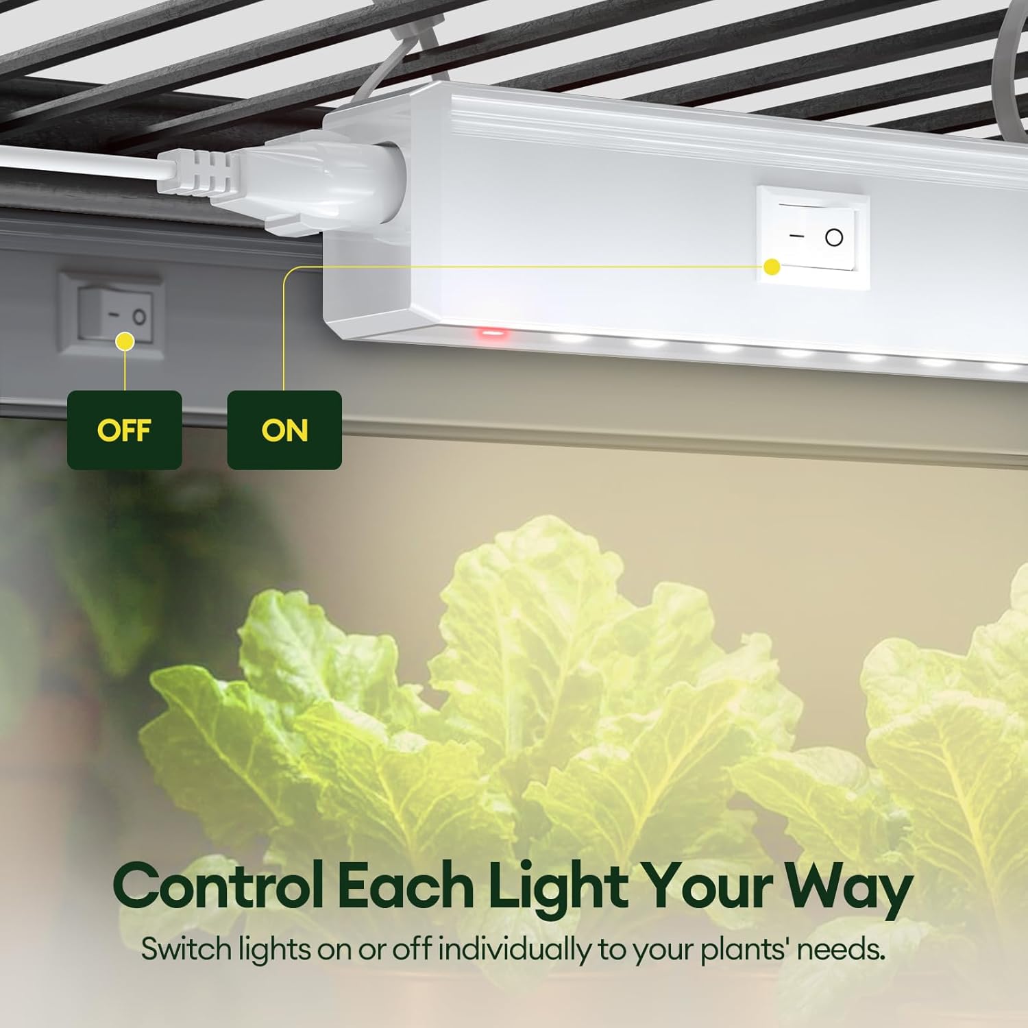 Grow Lights for Indoor Plants 2FT, Red-Enhanced Full Spectrum 5000K Grow Light, 60W(4 x 15W), T5 LED Grow Light Strips for Leafy Greens and Vegetables, High PPFD, Linkable, White, 4-Pack