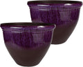 The HC Companies 9 Inch Pizzazz Round Planter Pots with Ceramic Look, Lightweight UV-Resistant Plastic Outdoor Planters, 2-Pack Flower Pots for Garden & Home Decor, Purple Violet