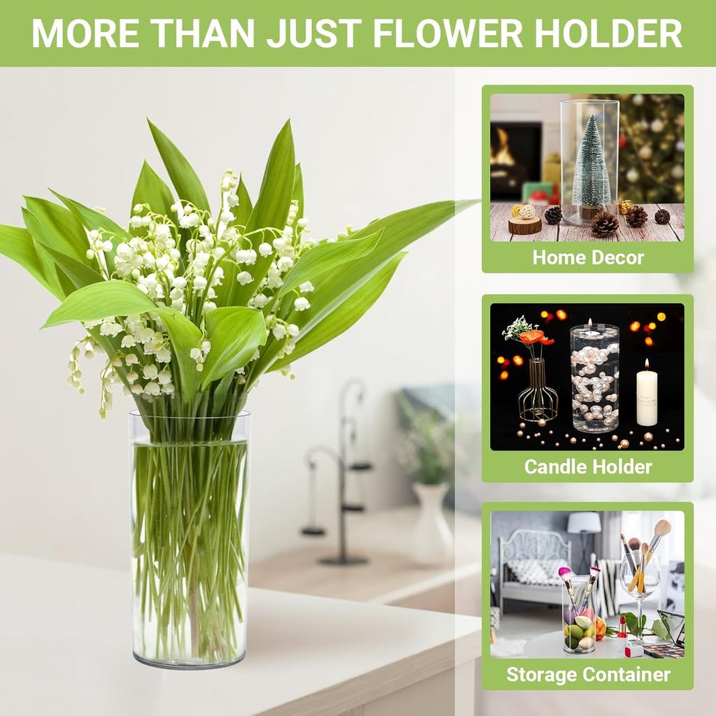 SUREAM Plastic Vases for Centerpieces, 9.8 Inch Tall Hurricane Candle Holder, Acrylic Containers for Organization, Clear Flower Vase for Wedding, Party, Dinners, Event, Home, Office Decoration