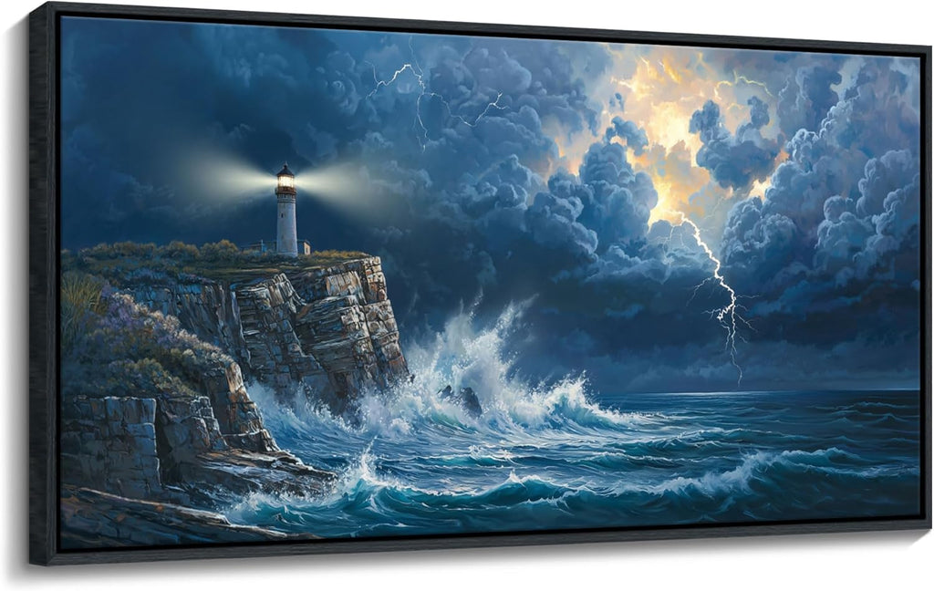 YDYSUNE Large Wall Art- Coastal Canvas Wall Decor Painting Navy Blue Picture ocean decor Lighthouse Artwork for Dining Room,Living Room,Bedroom Decoration Size 29x58 Inches