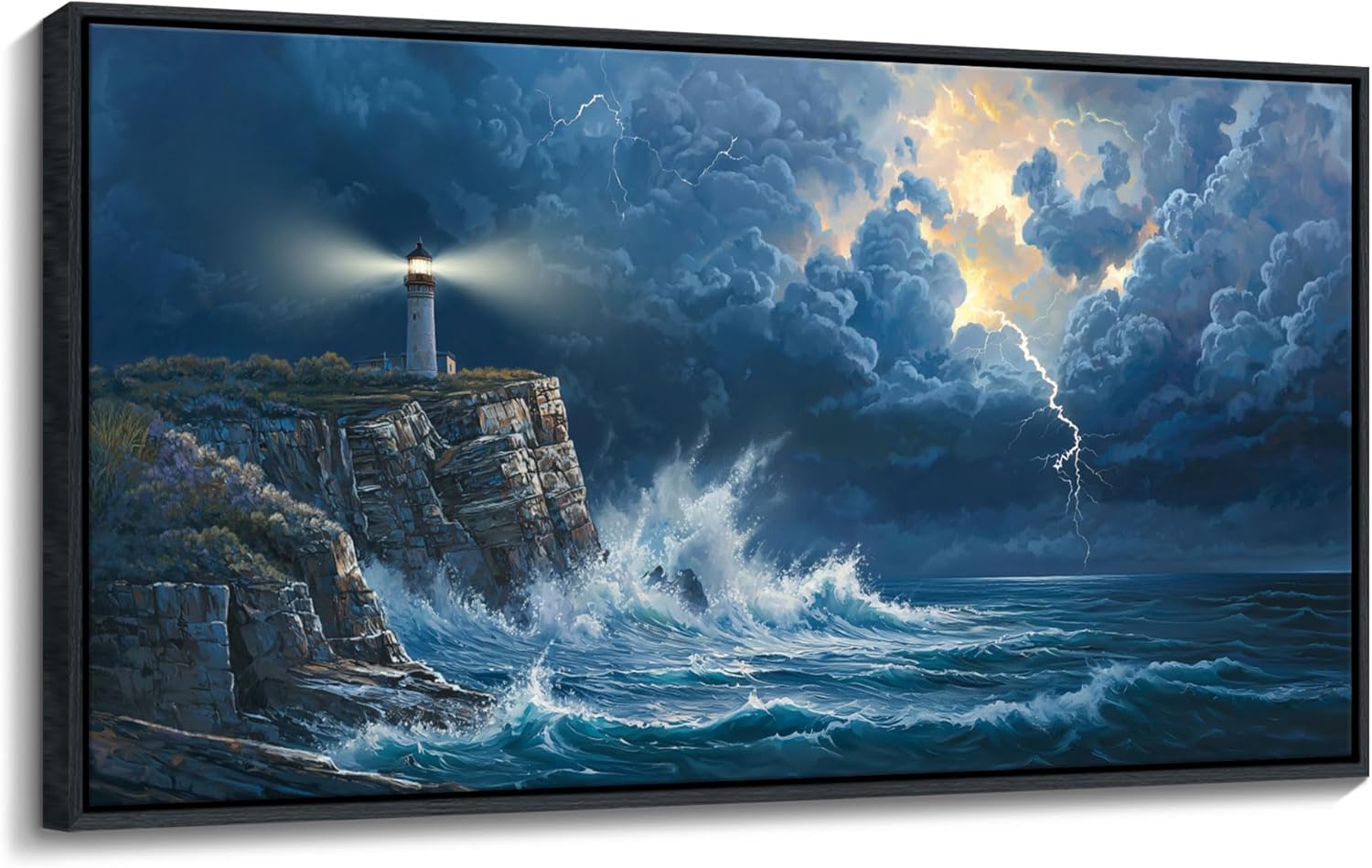 YDYSUNE Large Wall Art- Coastal Canvas Wall Decor Painting Navy Blue Picture ocean decor Lighthouse Artwork for Dining Room,Living Room,Bedroom Decoration Size 29x58 Inches