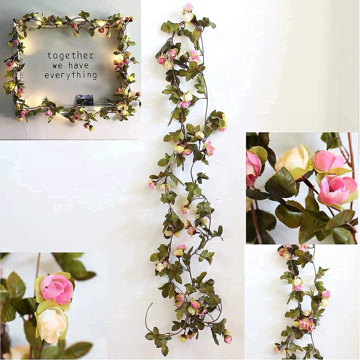 Artificial Rose Flower Vine String Lights,20 LED 2 Meter 6 ft Battery Operated Rose Flowers Ivy Garland Fairy Lights for Wedding Birthday Garden Party Gifts Decorations
