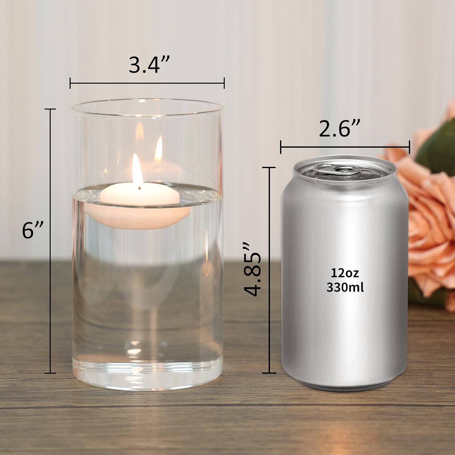 6 Pack Glass Cylinder Vase for Table Centerpieces, 6 Inch Clear Glass Flower Vases Bulk Glass Hurricane Candle Holder Small Floral Vases for Table, Floating Candle Vase for Wedding Home Décor