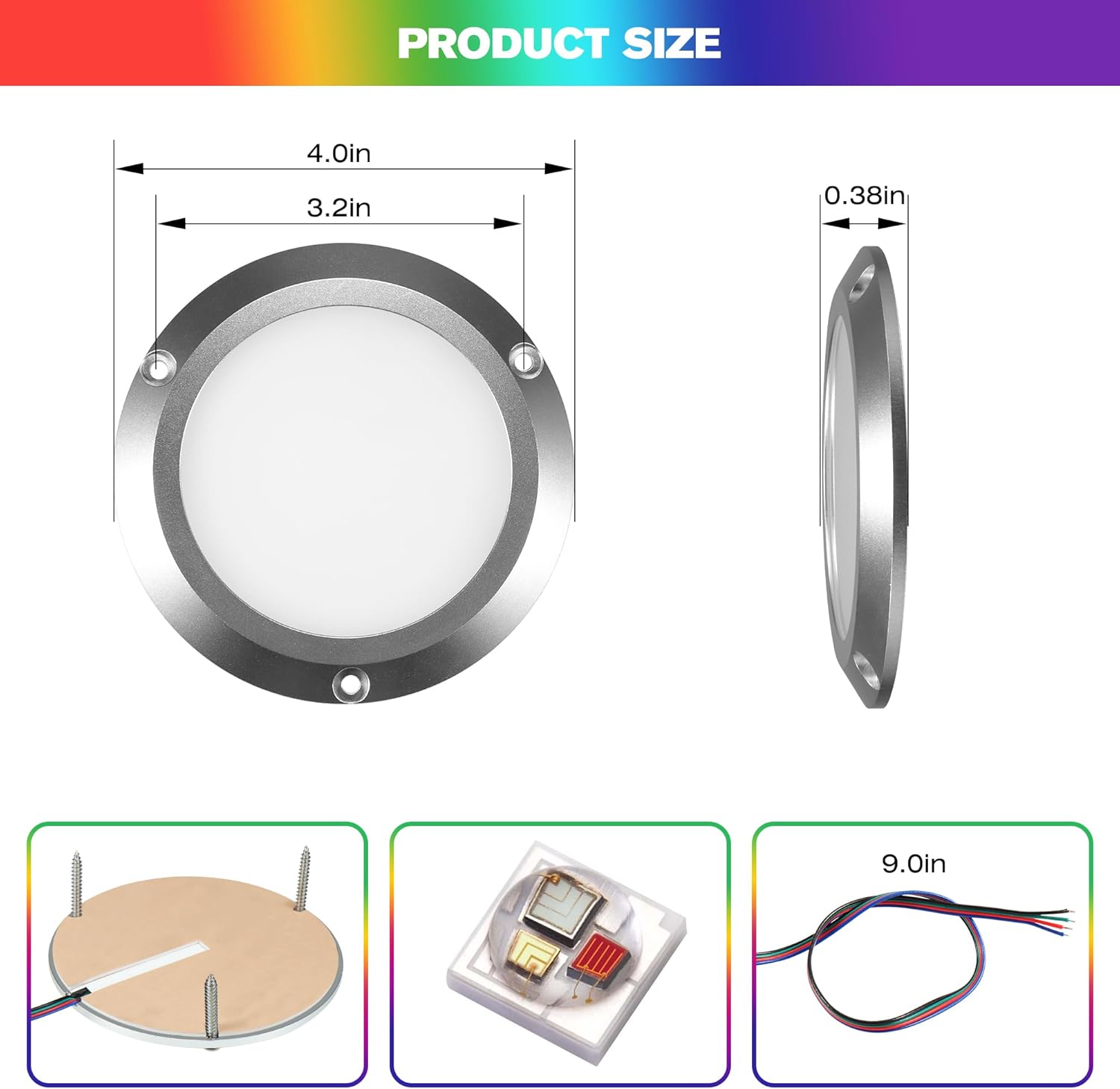 HUSUKU RS6-1 LED Marine Courtesy Light Boat Interior Light, 2PCS 4In RGB Marine Ceiling Dome Lights, IP65 DC12V 10W 1000LM All-Metal Body, Color Change LED Lighting for Yacht Transom Pontoon Deck RV