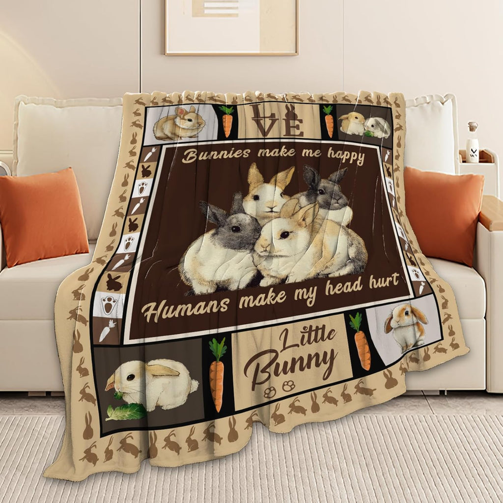 Bunny Throw Blanket Rabbit Bunny Stuff Gifts for Kids Girls Boys Adults Women Men Soft Cozy Warm Plush Fluffy Fuzzy Fleece Blanket 50''X60''