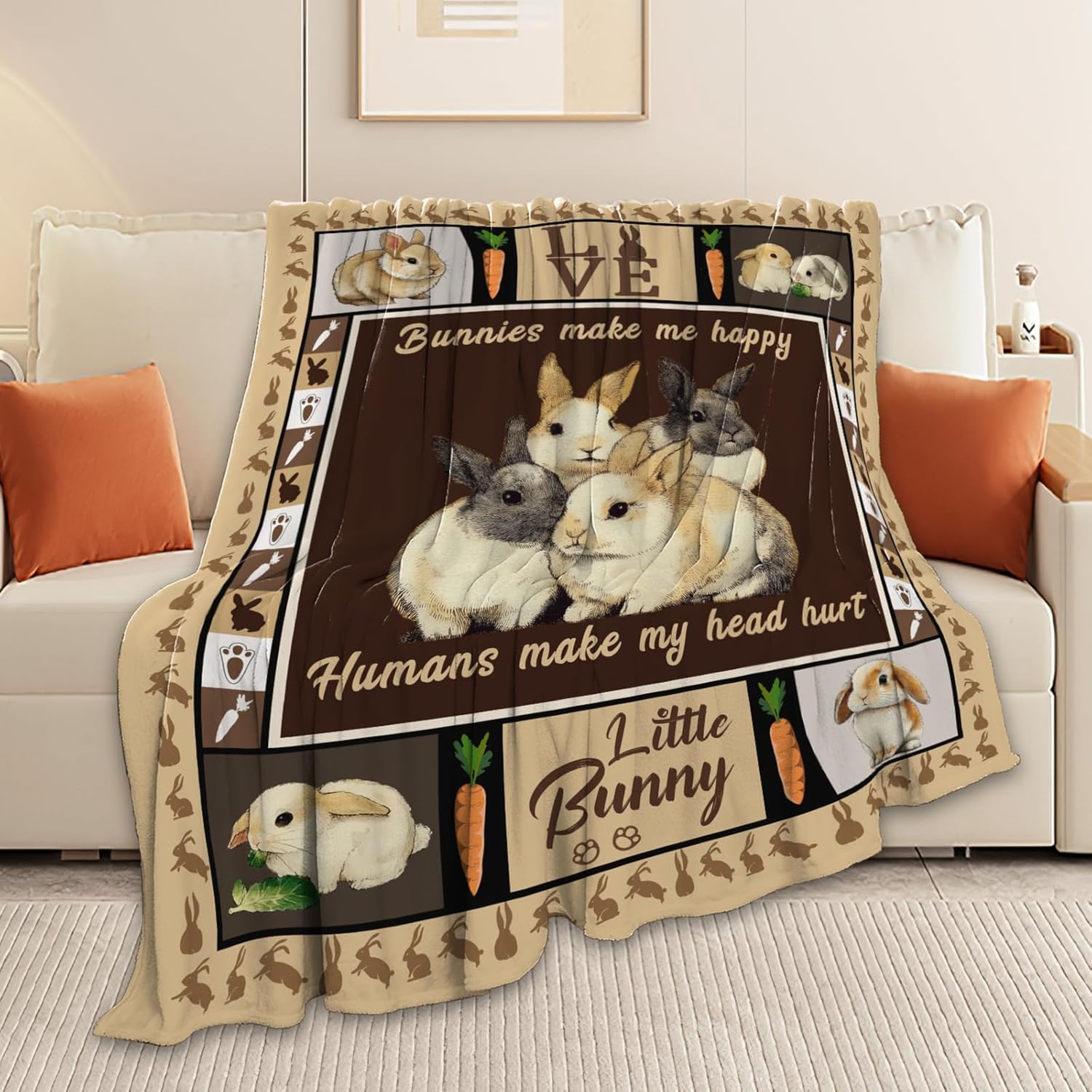 Bunny Throw Blanket Rabbit Bunny Stuff Gifts for Kids Girls Boys Adults Women Men Soft Cozy Warm Plush Fluffy Fuzzy Fleece Blanket 60''X80''