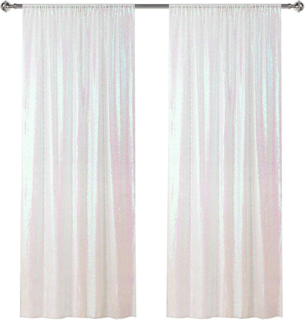 Sugargirl White Iridescent Sequin Backdrop Curtain 2 Panels 2FTx8FT Glitter White Iridescent Background Drapes Sparkle Photography Backdrop for Party Wedding Birthday Wall Decoration