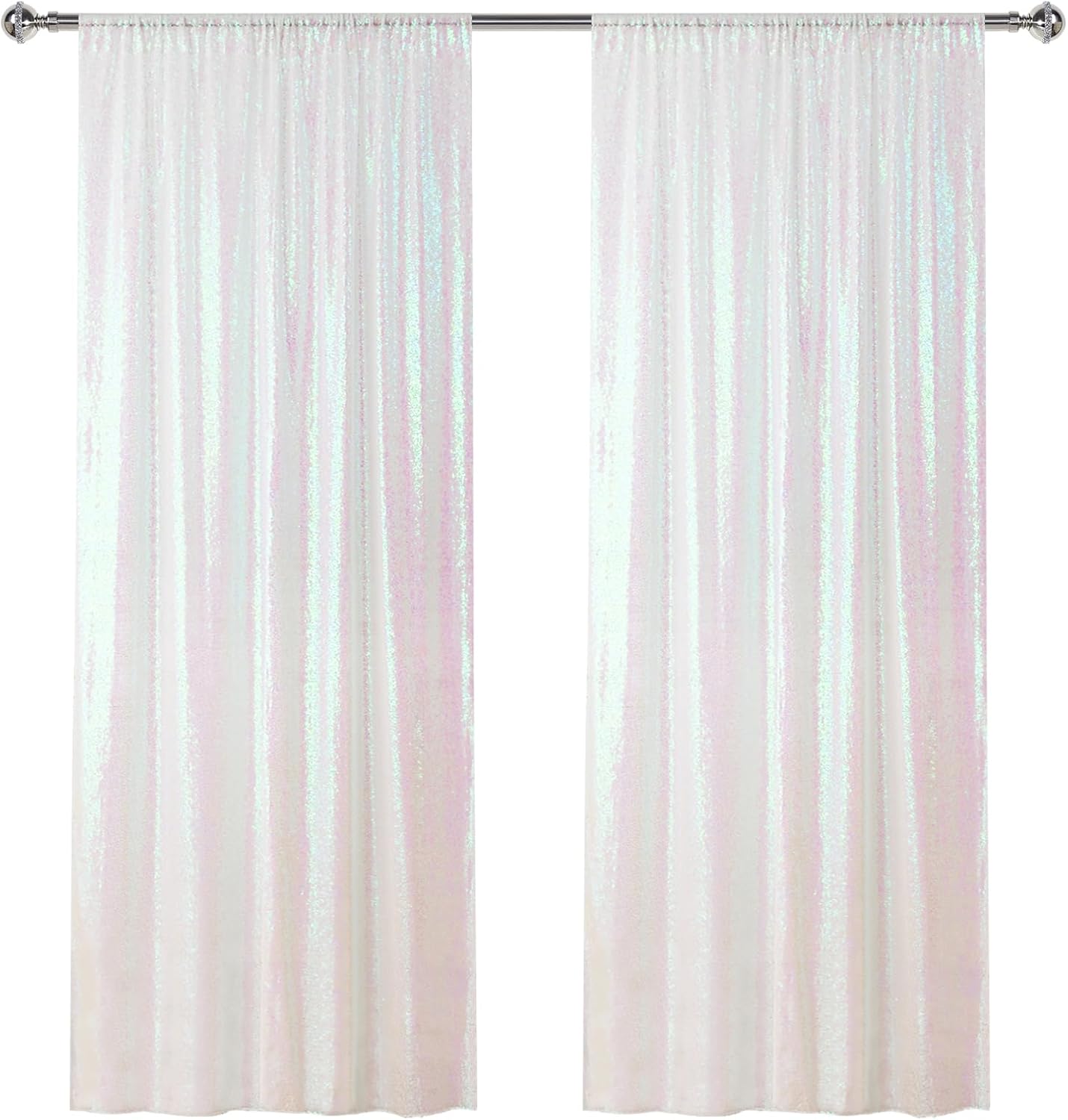Sugargirl White Iridescent Sequin Backdrop Curtain 2 Panels 2FTx8FT Glitter White Iridescent Background Drapes Sparkle Photography Backdrop for Party Wedding Birthday Wall Decoration