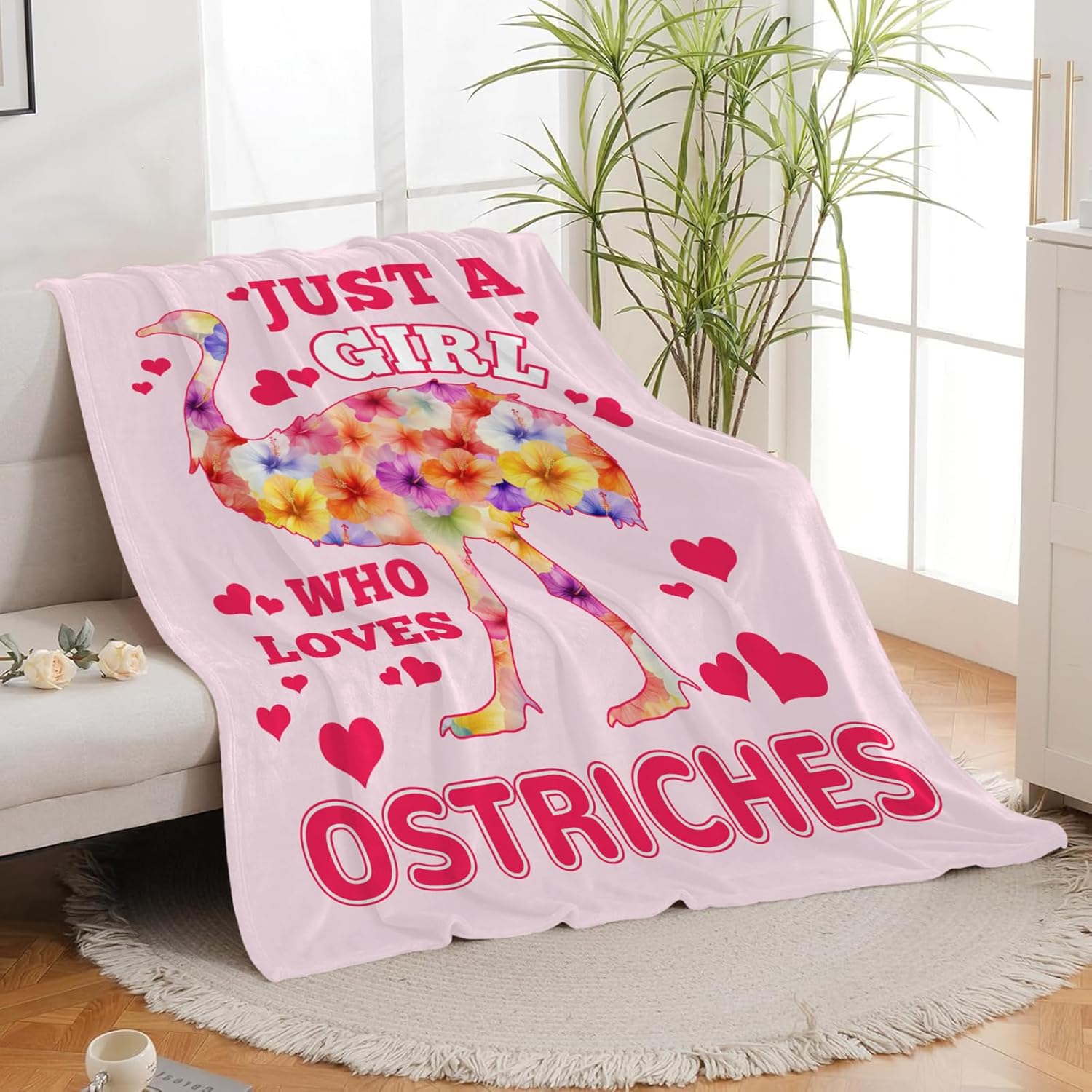 Just A Girl Who Loves Ostriches Throw Blanket Ostrich Print Throw Blankets Gifts for Couch Sofa Bed Stuff Decor Soft Cozy Fleece Plush Warm Flannel Bedding for Lover 50"x60"