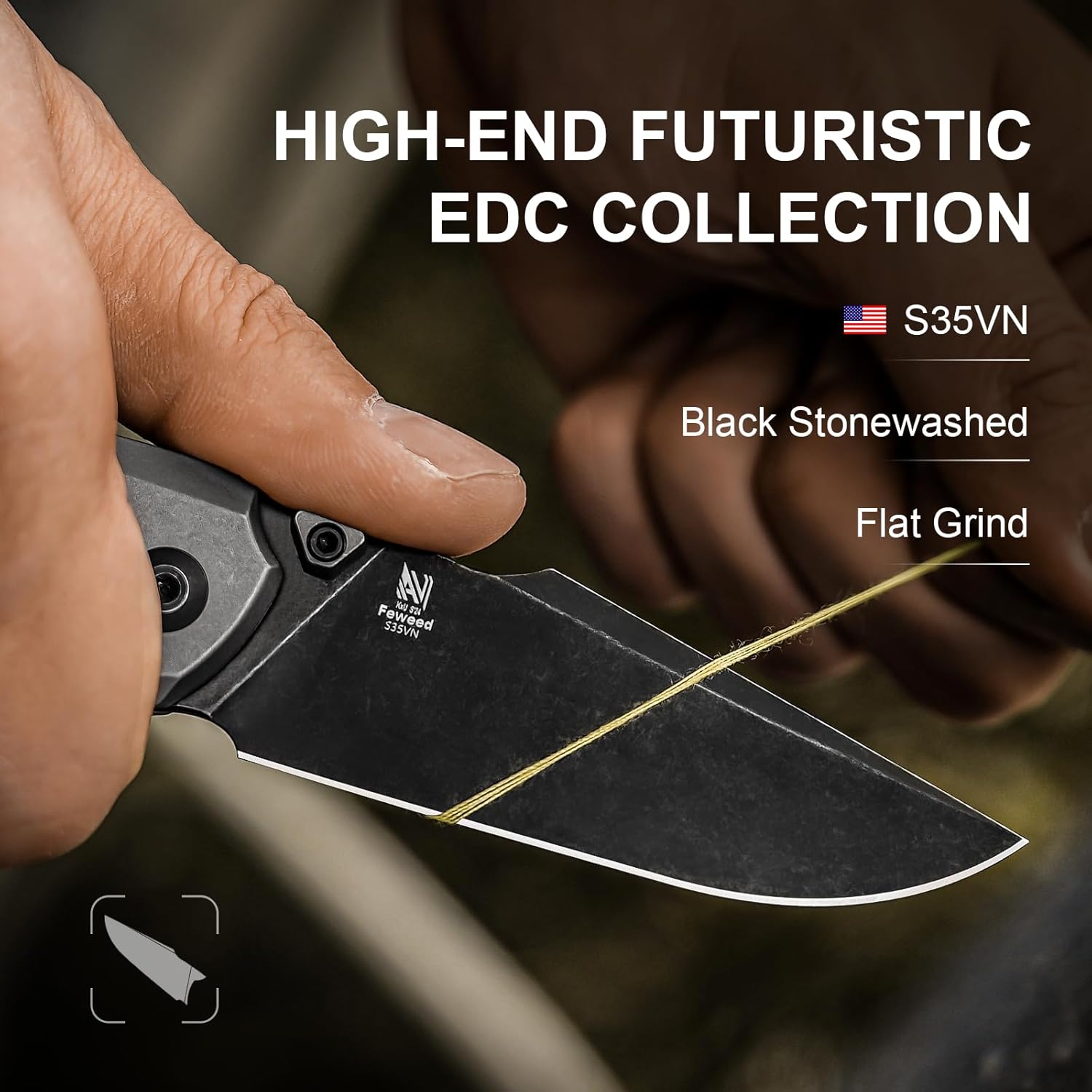 Kizer Feweed Pocket Knife, 2.98" S35VN Clip Point Blade Folding Knife with Titanium & Fat Carbon Purple Haze Handle, Front Flipper & Thumb Stud Opener EDC Knives for Camping Hiking KI3694A1