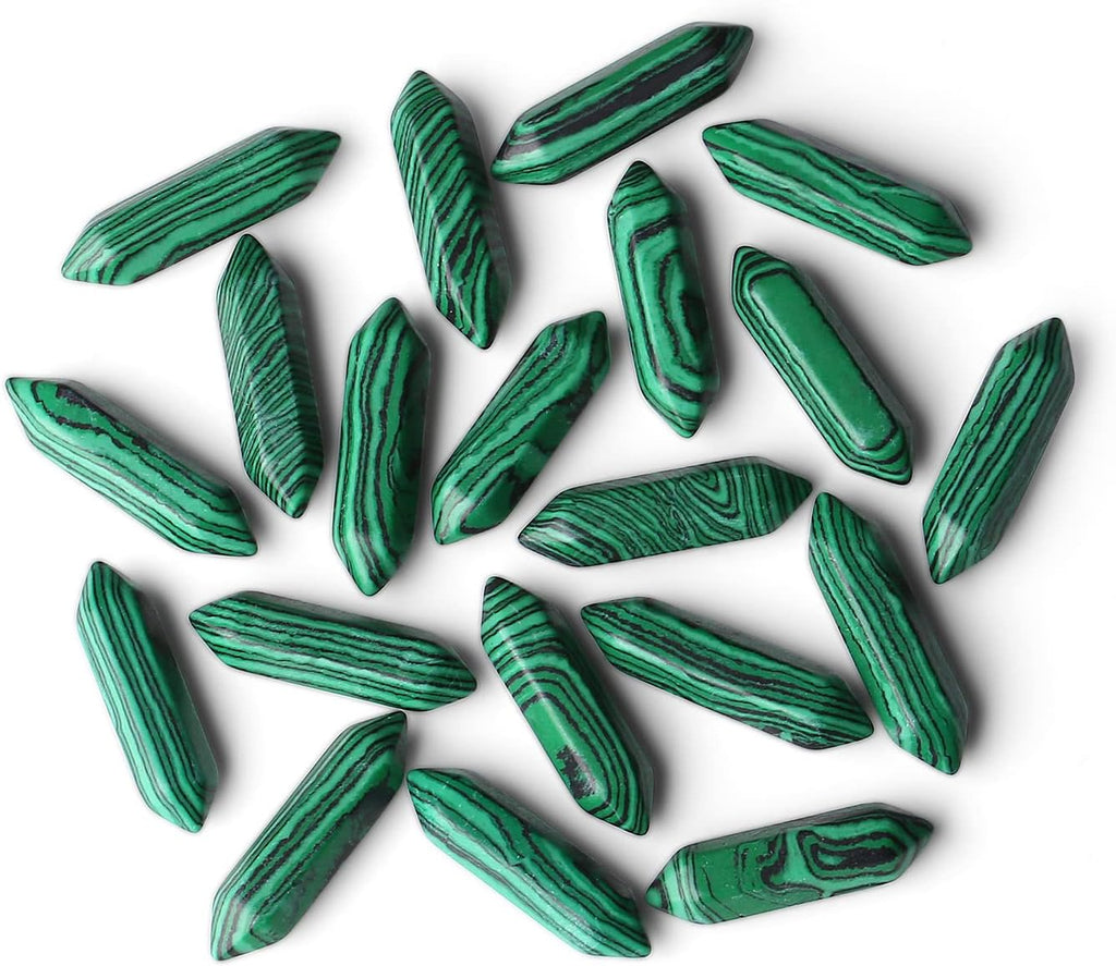 ZHIYUXI 20 Pcs Malachite Crystals Healing Crystals Set Malachite Stone Crystal Bulk Magic Pointed Hexagonal Crystal Wand Reiki Witchcraft Therapy Meditation Decor Accessories Gifts