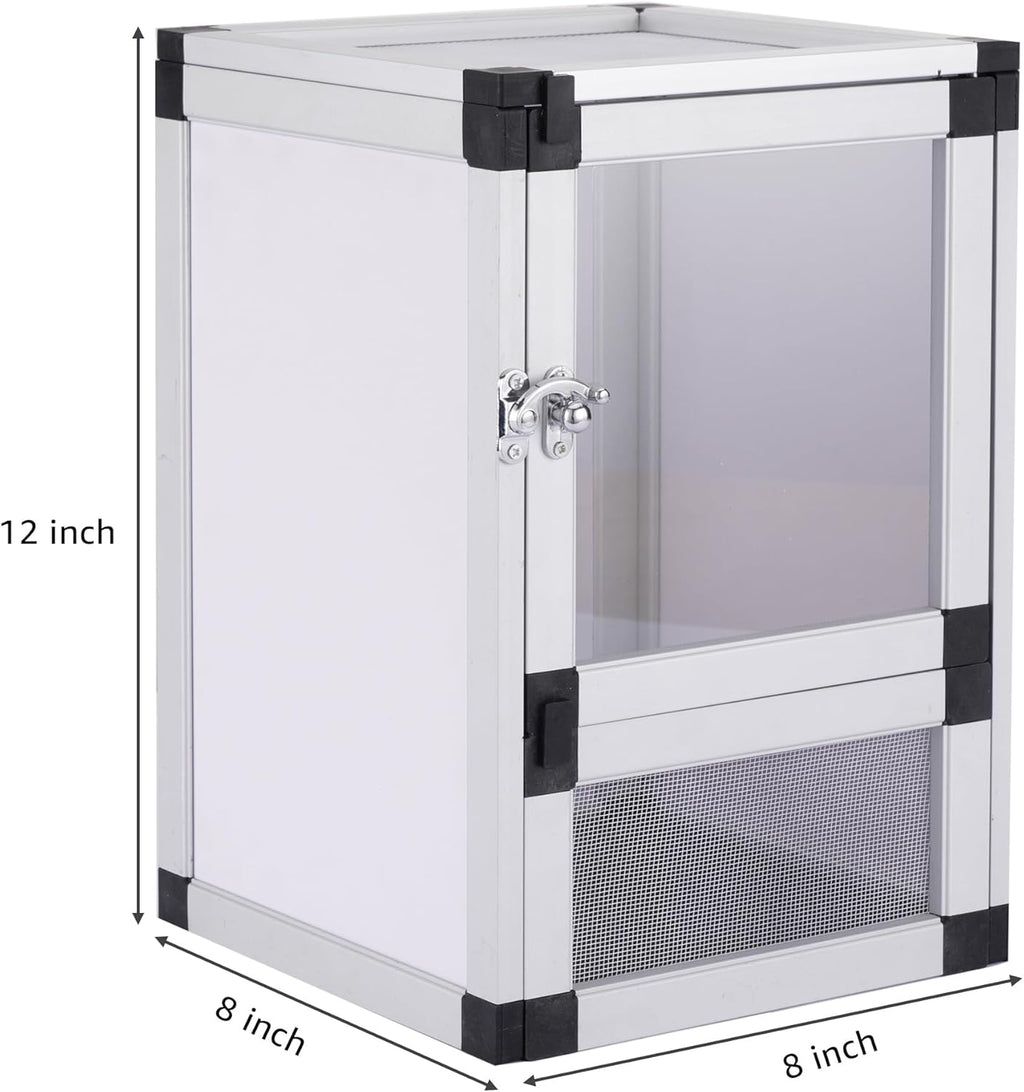 Jumping Spider Enclosure, Small Reptile Cage Hatching Habitat, Toxirium 8" x 8" x 12" Screen & Acrylic Doors, Ventilated Terrarium for Lizards, Snakes, Frogs, Easy Assembly, Two Doors