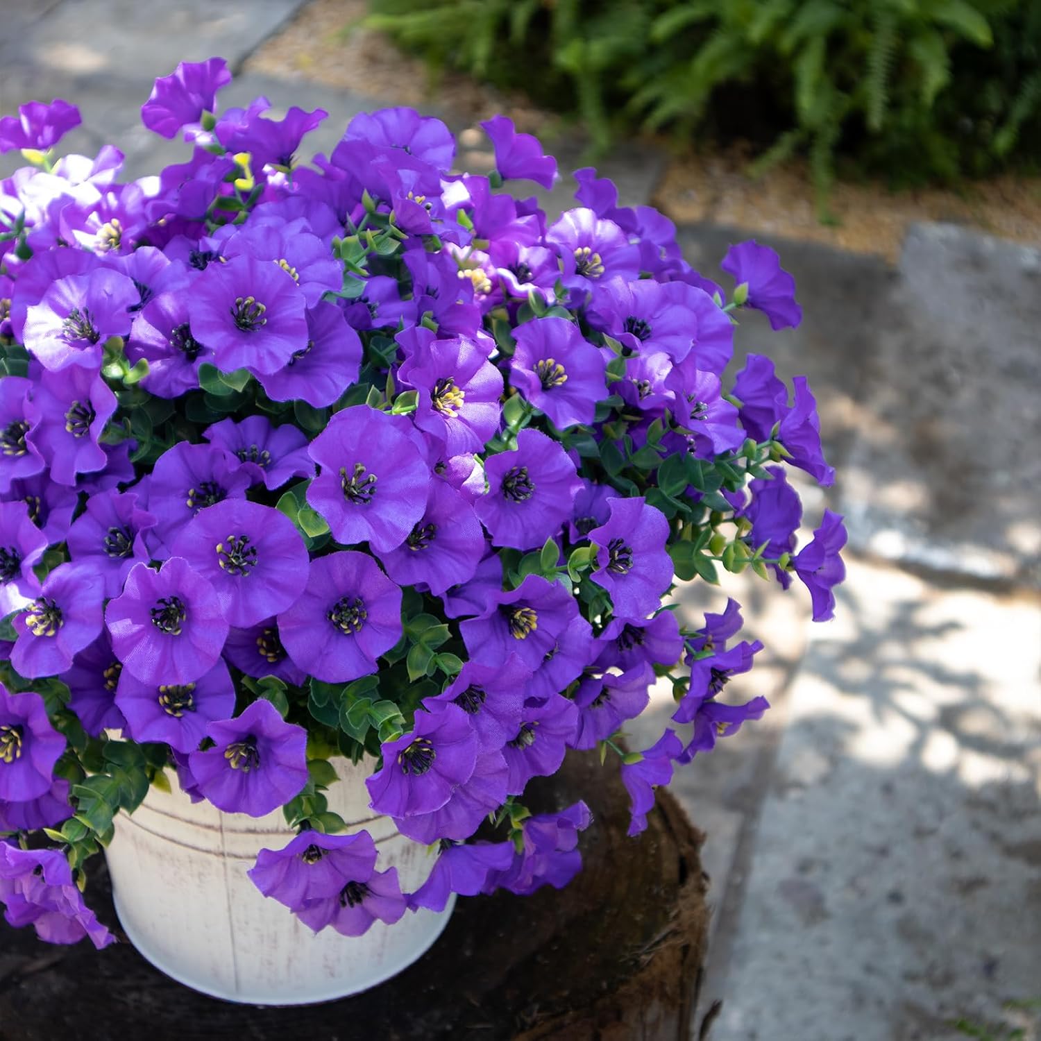 Artificial Flowers for Outdoors,UV Resistant Artificial Outdoor Flowers,Not-Fading Faux Flowers for Outdoor Planters Front Door Porch Yard Patio Garden Home Decor,12 Bundles(Purple)