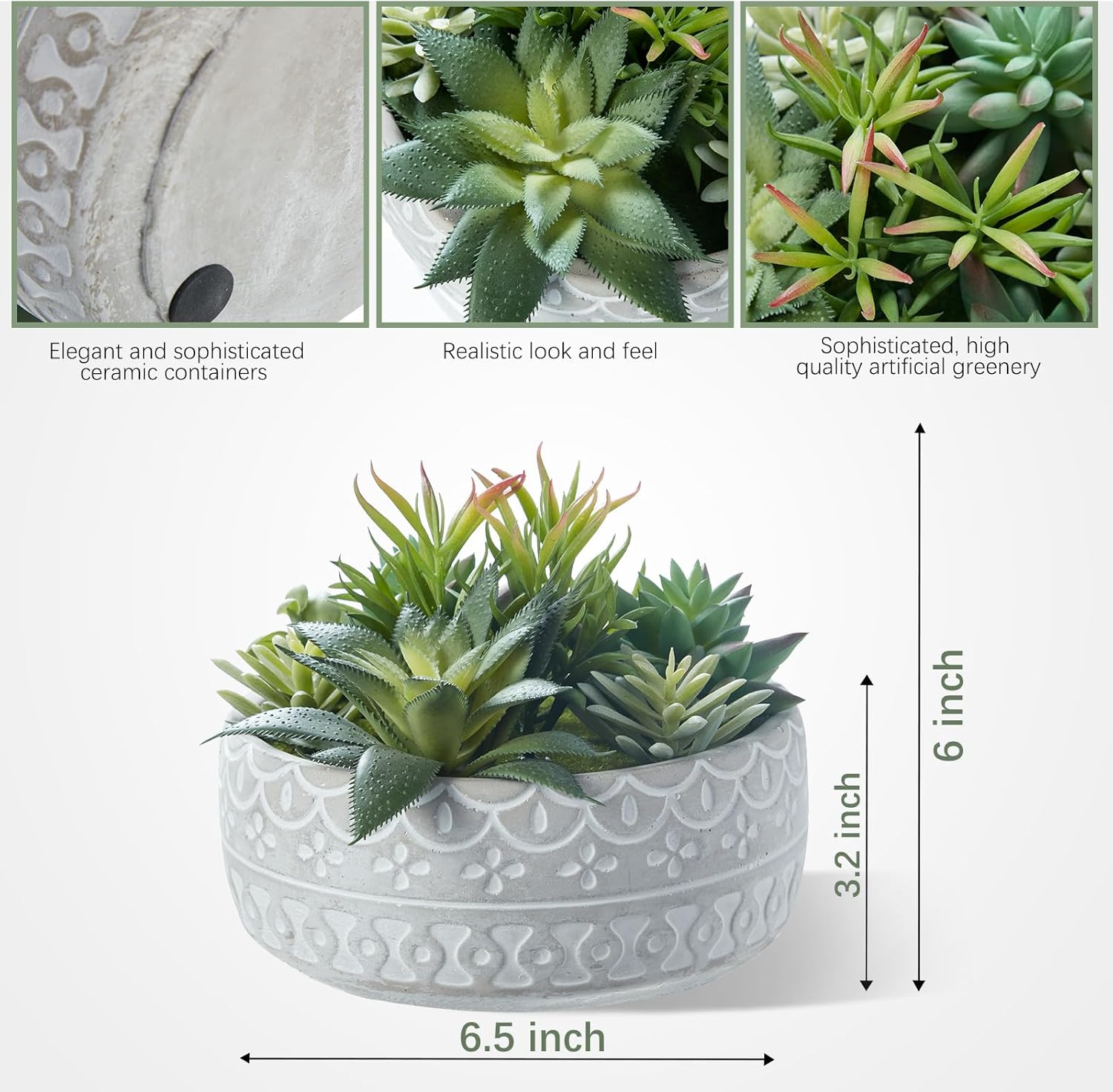 Artificial Succulent Plants Faux Potted Indoor with Ceramic Pot - Fake Plants for Bedroom, Bathroom, Home Office, Coffee Table Decor - Desk & Room Aesthetics