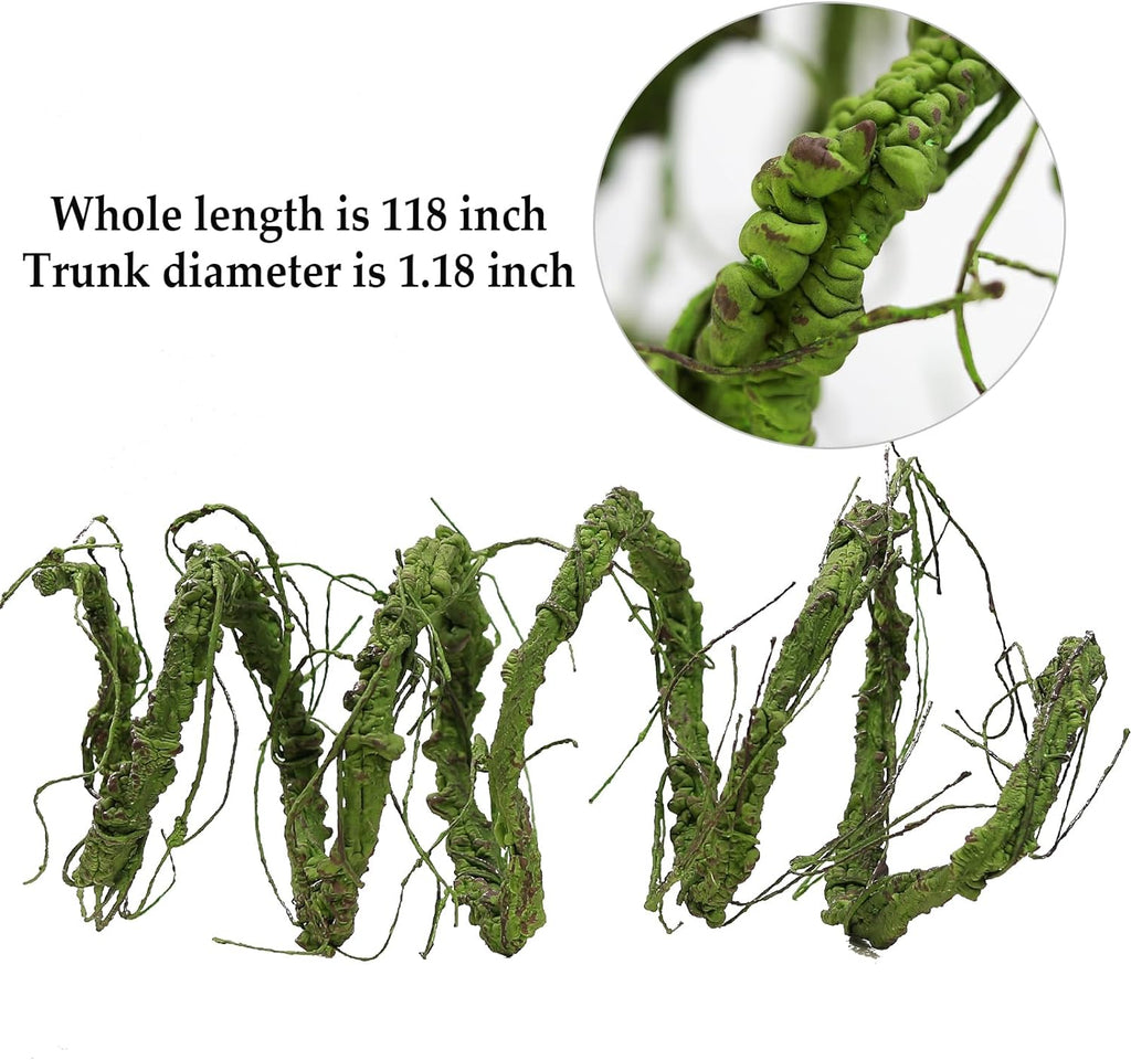 300cm/118inch Flexible Green Big Artificial Tree Branches Fake Tree Trunk Garland Rattan Wreath Cherry Blossom Grape Vines Floral for Wall Hanging Front Door Reptile Habitat Decoration